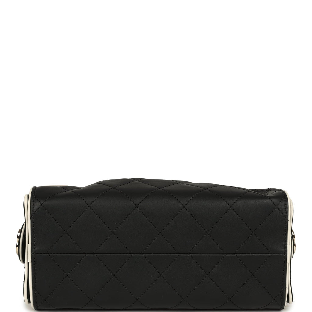 Chanel Mini 25 Hobo Bag Black and White Calfskin Light Gold Hardware