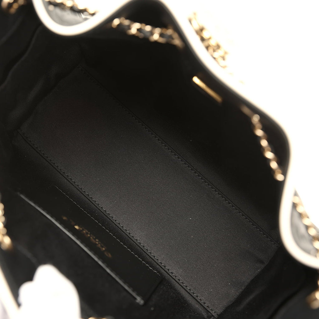 Chanel Mini 25 Hobo Bag Black and White Calfskin Light Gold Hardware