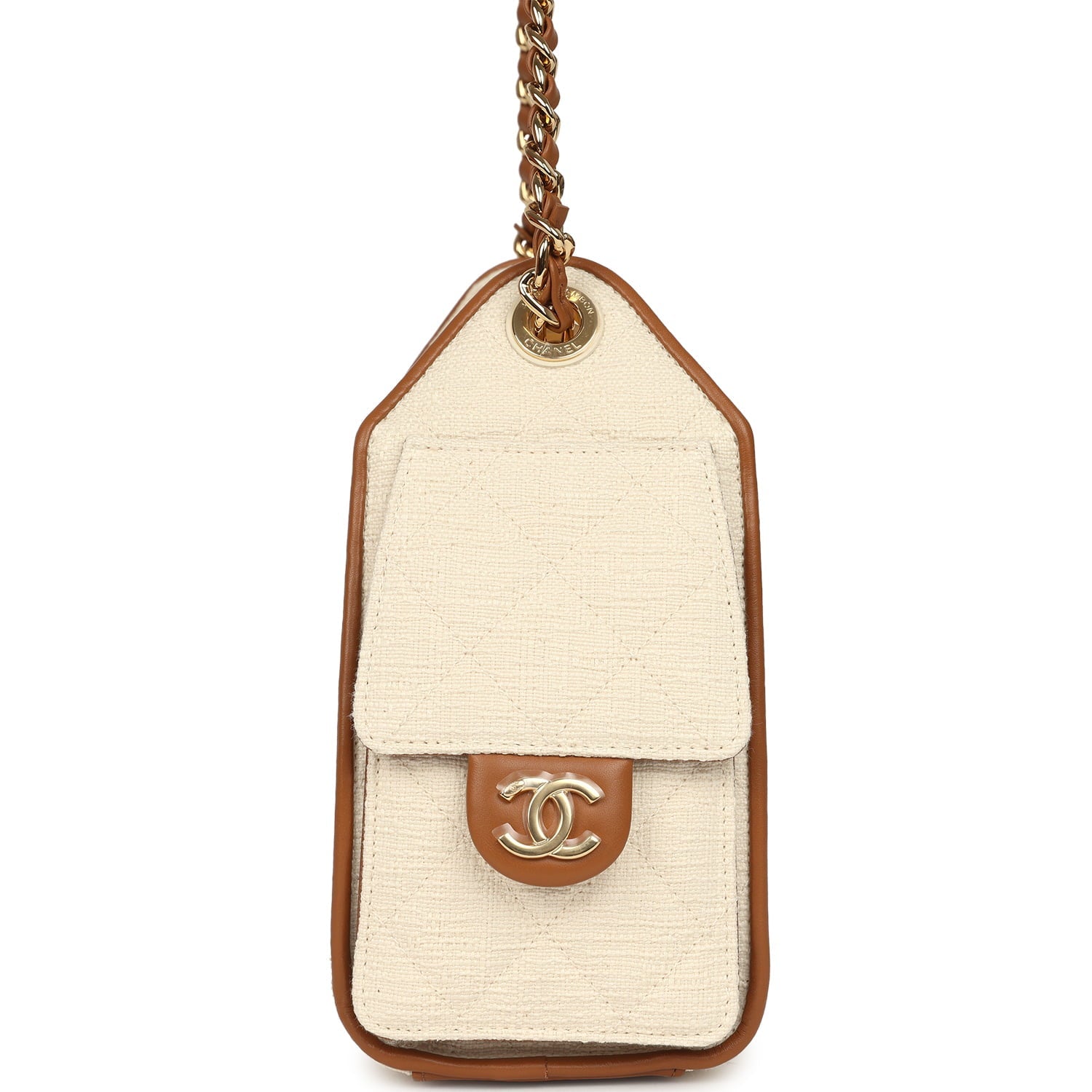 Chanel Mini 25 Hobo Bag Ecru Canvas and Camel Calfskin Gold Hardware