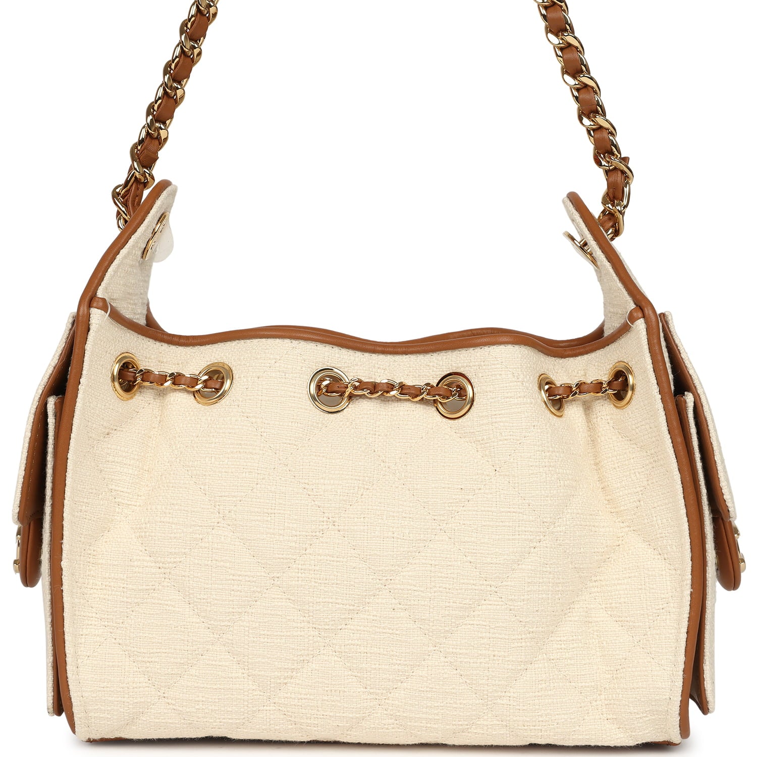 Chanel Mini 25 Hobo Bag Ecru Canvas and Camel Calfskin Gold Hardware