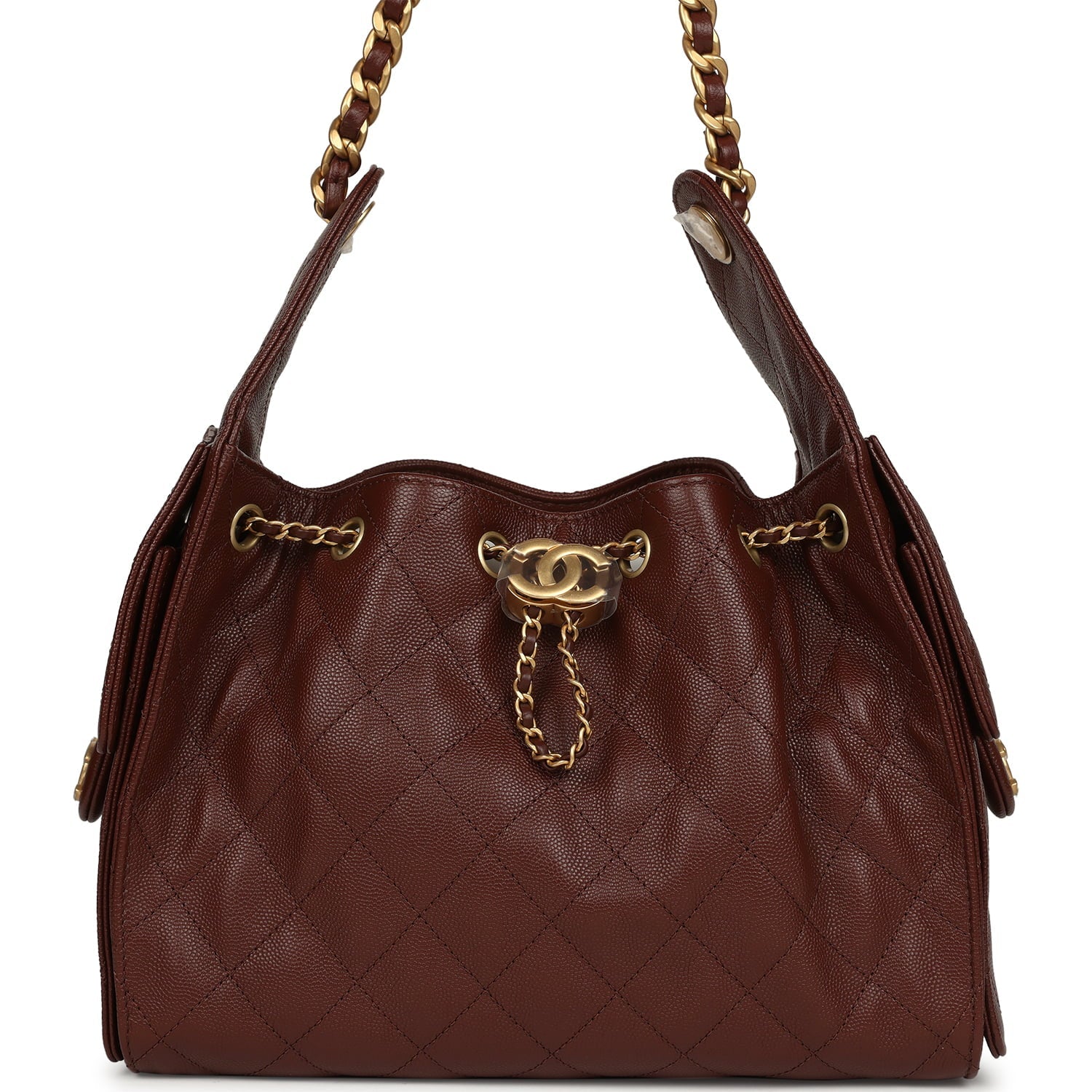 Chanel Small 25 Hobo Bag Brown Caviar Antique Gold Hardware