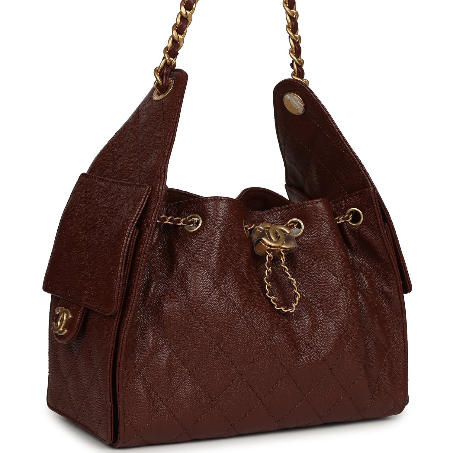 Chanel Small 25 Hobo Bag Brown Caviar Antique Gold Hardware