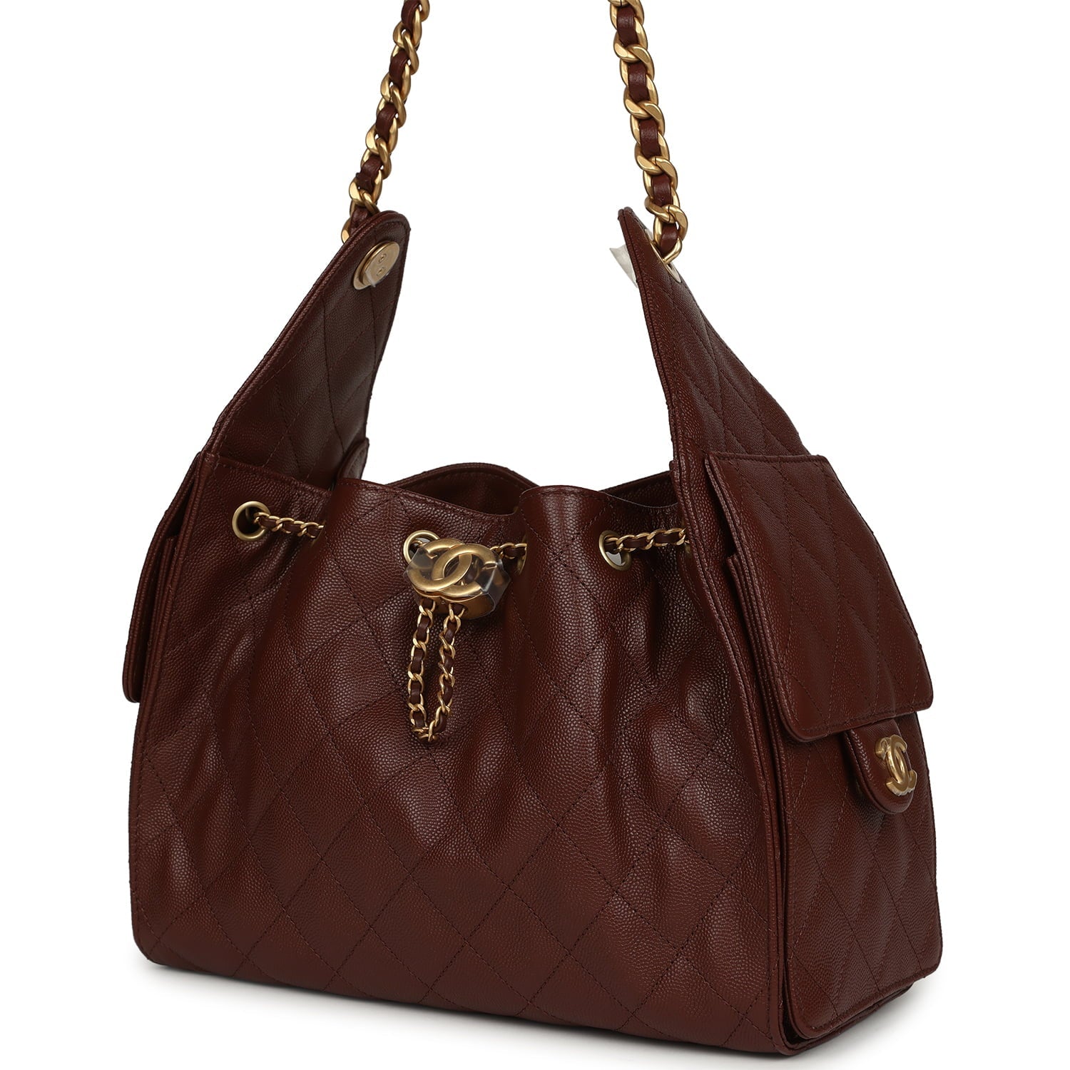 Chanel Small 25 Hobo Bag Brown Caviar Antique Gold Hardware