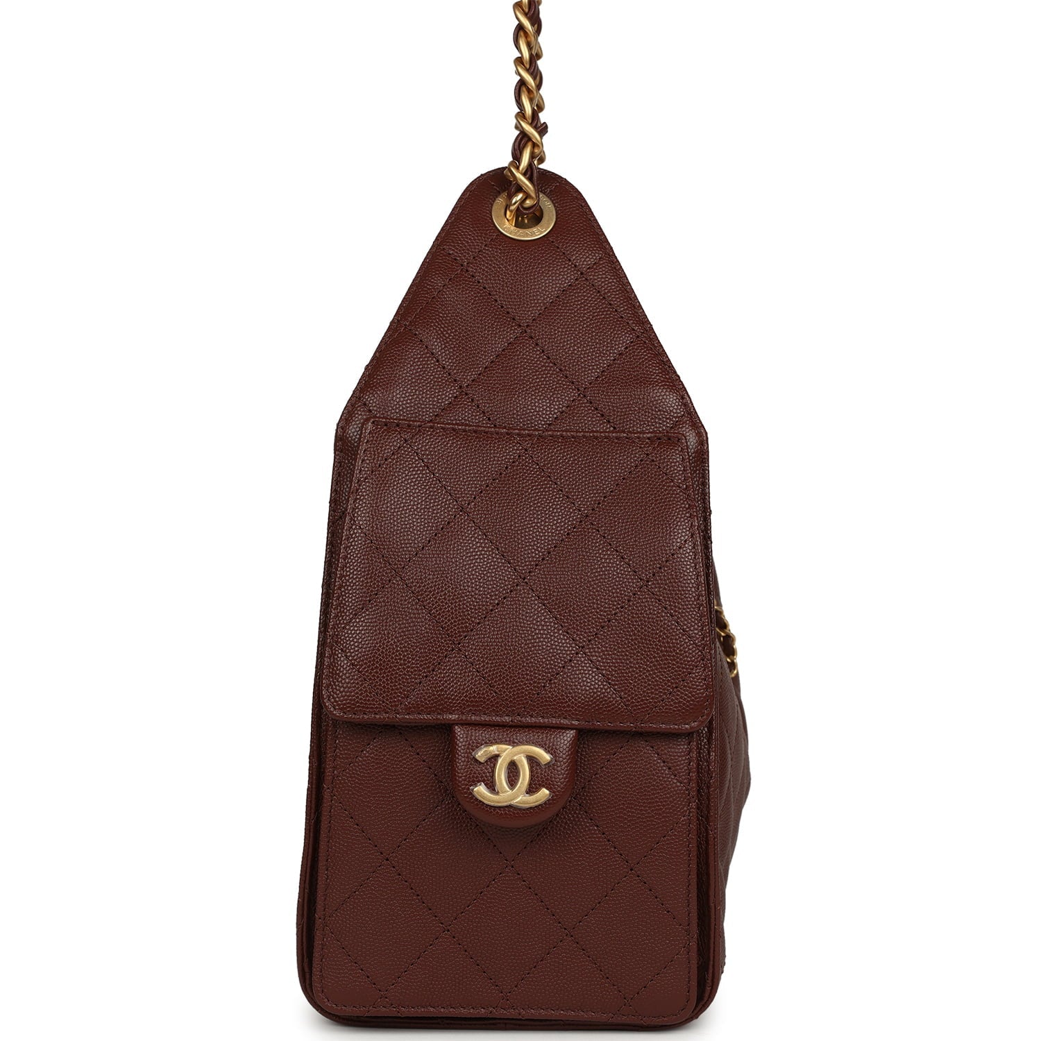 Chanel Small 25 Hobo Bag Brown Caviar Antique Gold Hardware