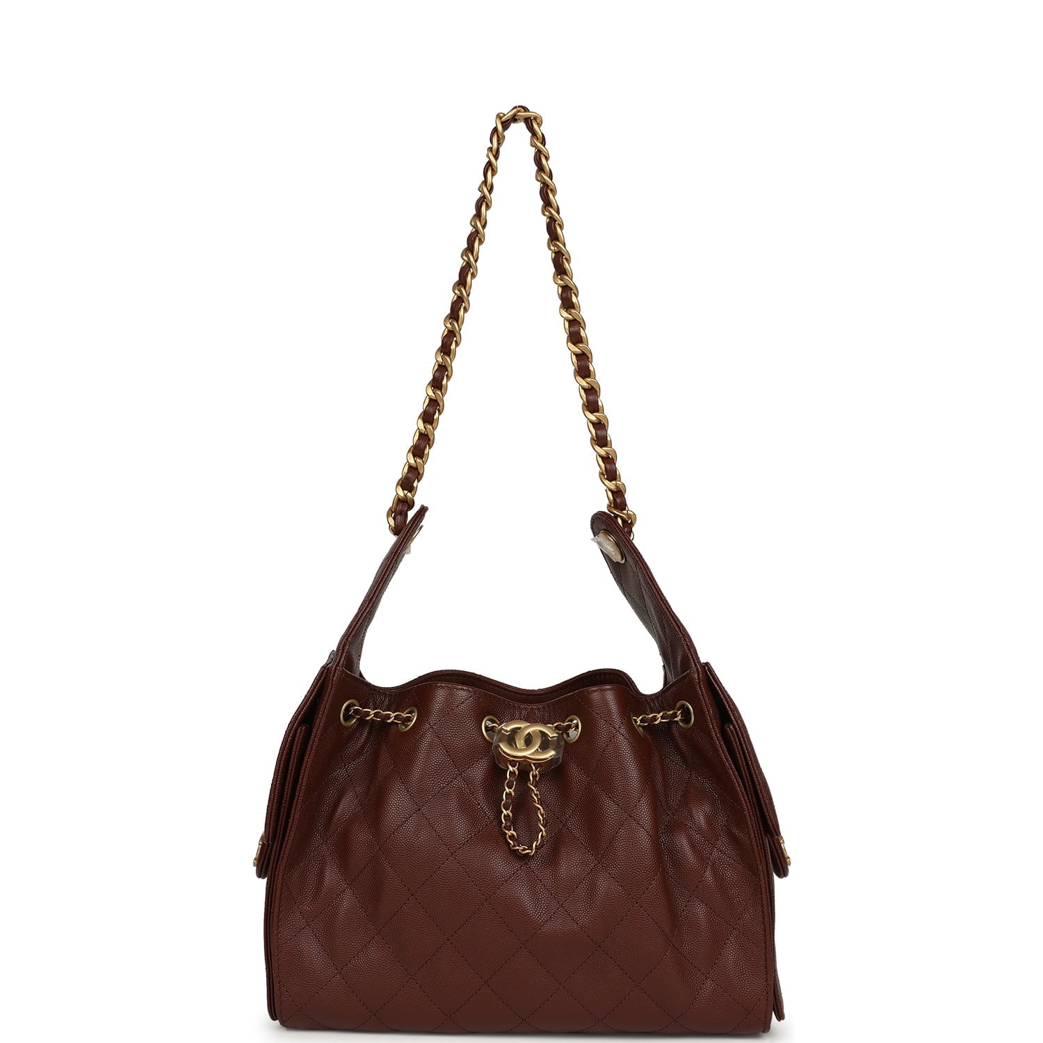 Chanel Small 25 Hobo Bag Brown Caviar Antique Gold Hardware