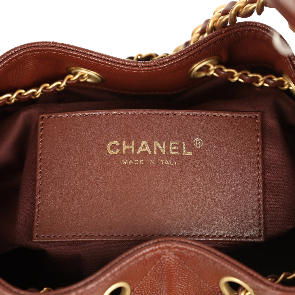 Chanel Small 25 Hobo Bag Brown Caviar Antique Gold Hardware