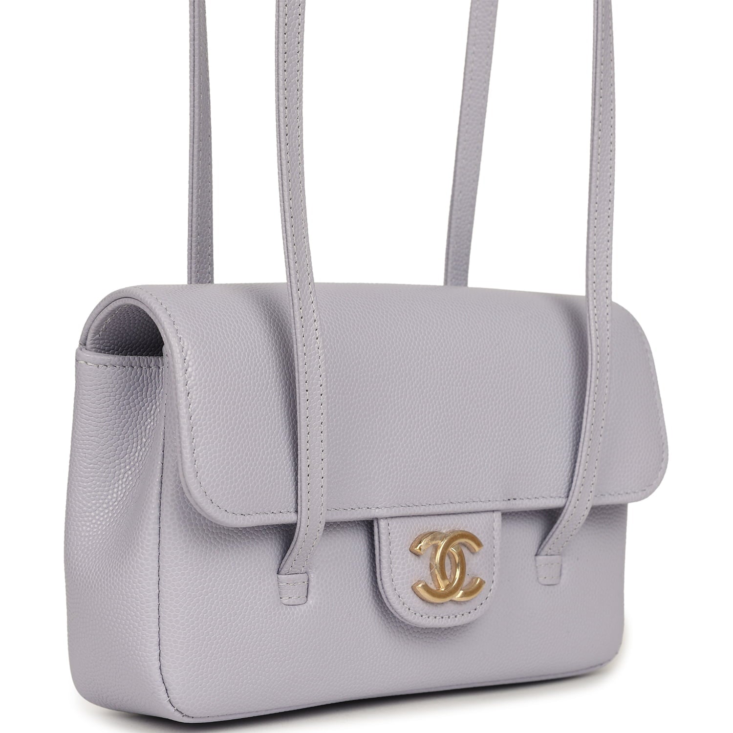 Chanel Mini Preppy Coco Clutch with Straps Light Purple Shiny Caviar Brushed Gold Hardware