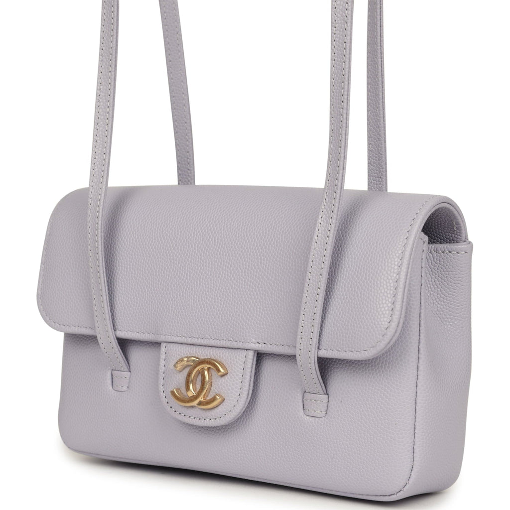 Chanel Mini Preppy Coco Clutch with Straps Light Purple Shiny Caviar Brushed Gold Hardware