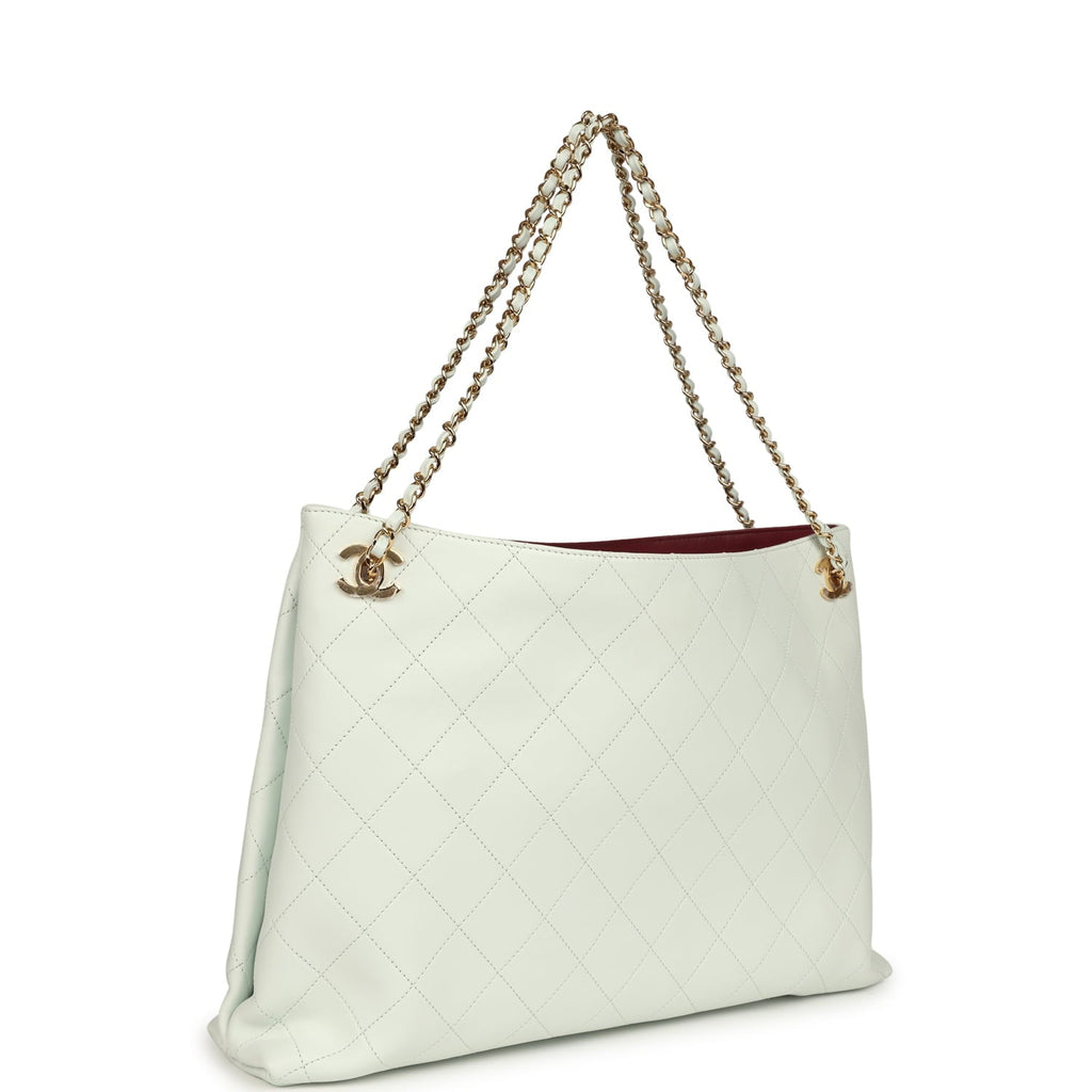 Chanel Large "Eyes on You" CC Shopping Bag Light Blue Lambskin Gold Hardware