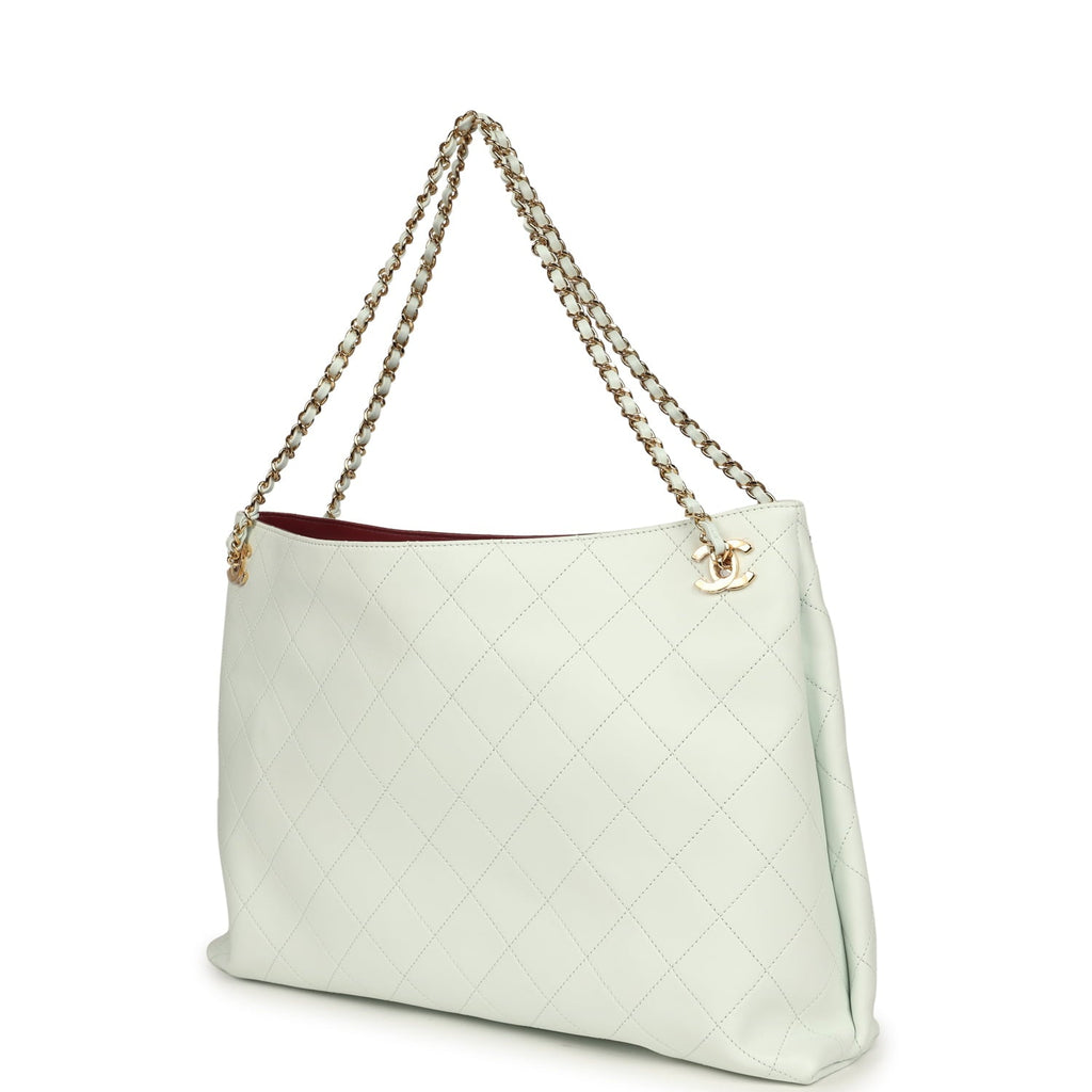 Chanel Large "Eyes on You" CC Shopping Bag Light Blue Lambskin Gold Hardware