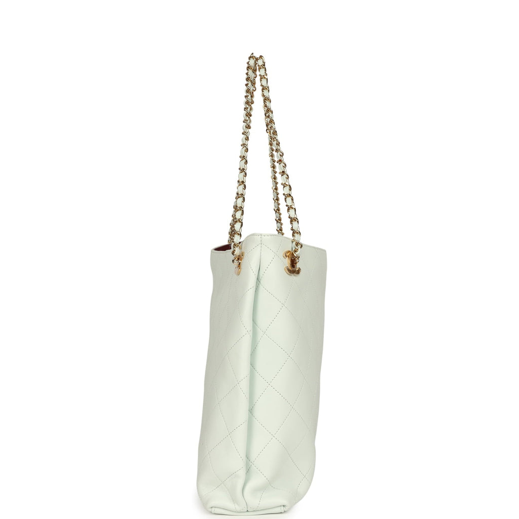 Chanel Large "Eyes on You" CC Shopping Bag Light Blue Lambskin Gold Hardware