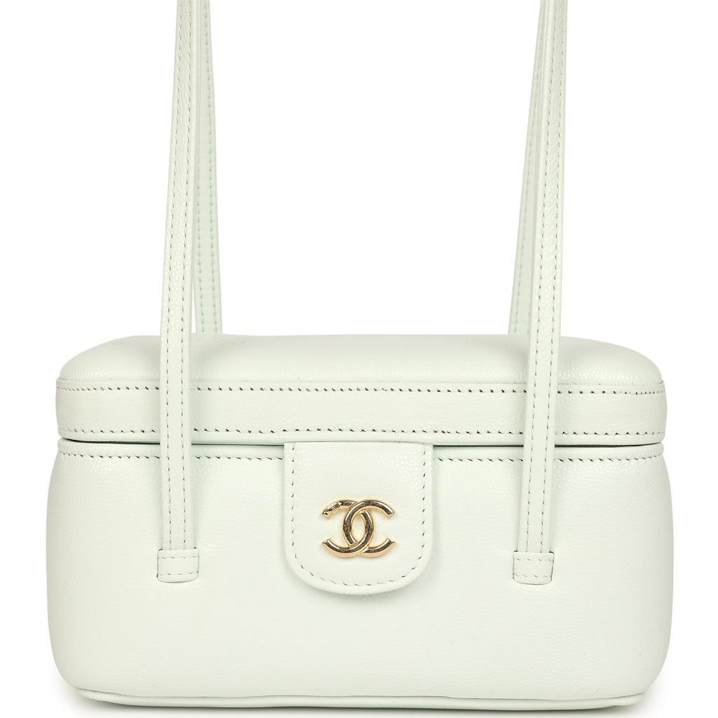 Chanel Preppy Coco Long Vanity with Straps Light Blue Shiny Caviar Brushed Gold Hardware