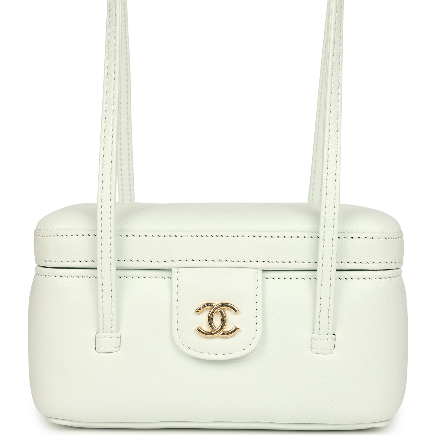 Chanel Preppy Coco Long Vanity with Straps Light Blue Shiny Caviar Brushed Gold Hardware