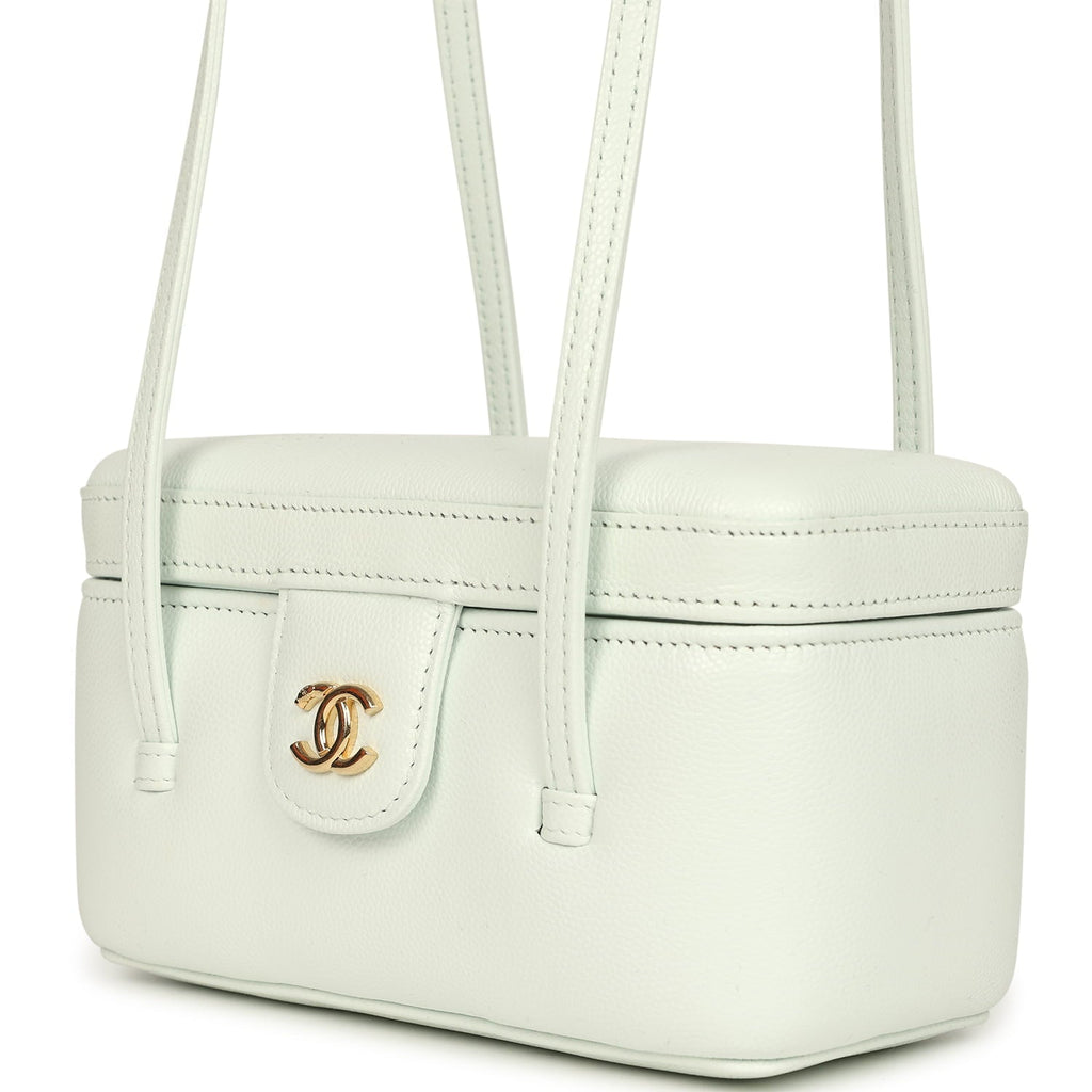 Chanel Preppy Coco Long Vanity with Straps Light Blue Shiny Caviar Brushed Gold Hardware