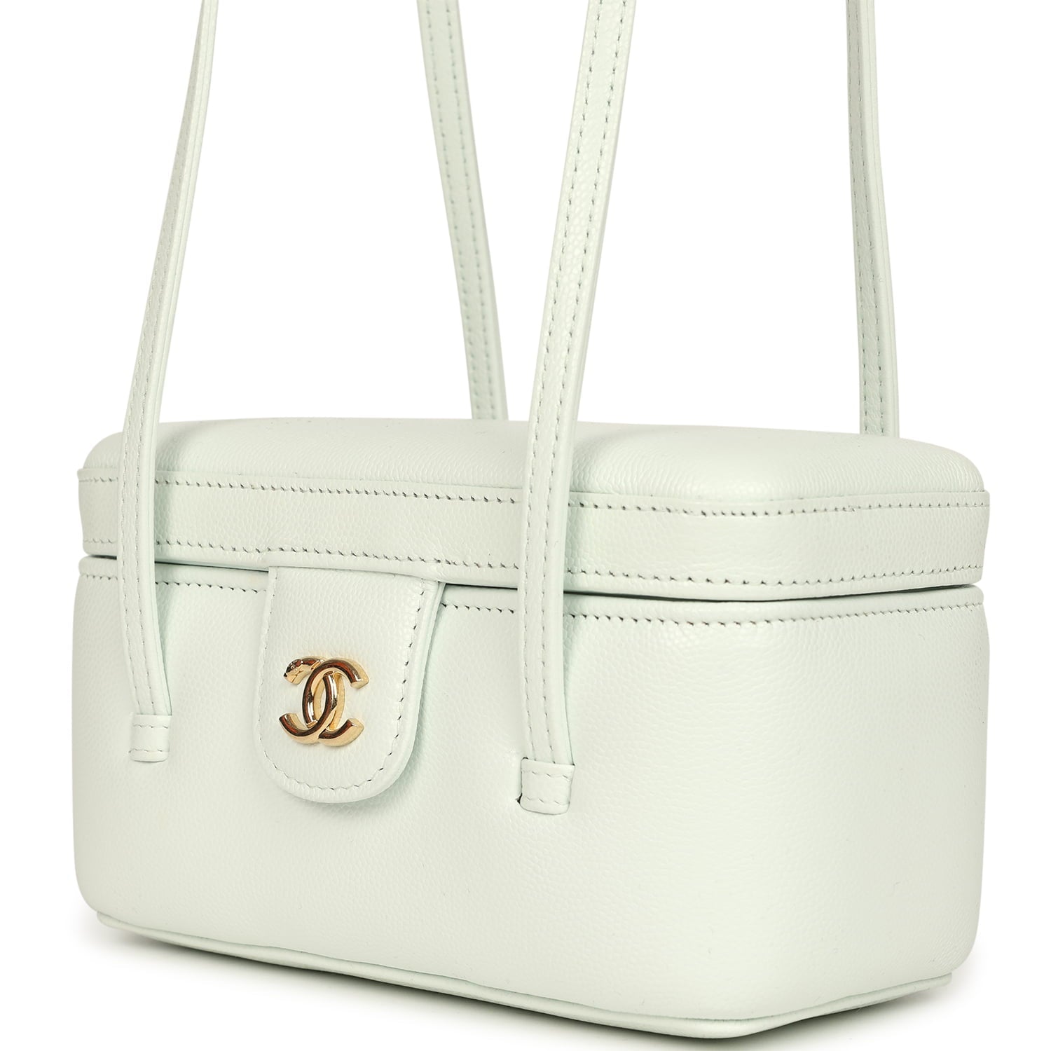 Chanel Preppy Coco Long Vanity with Straps Light Blue Shiny Caviar Brushed Gold Hardware