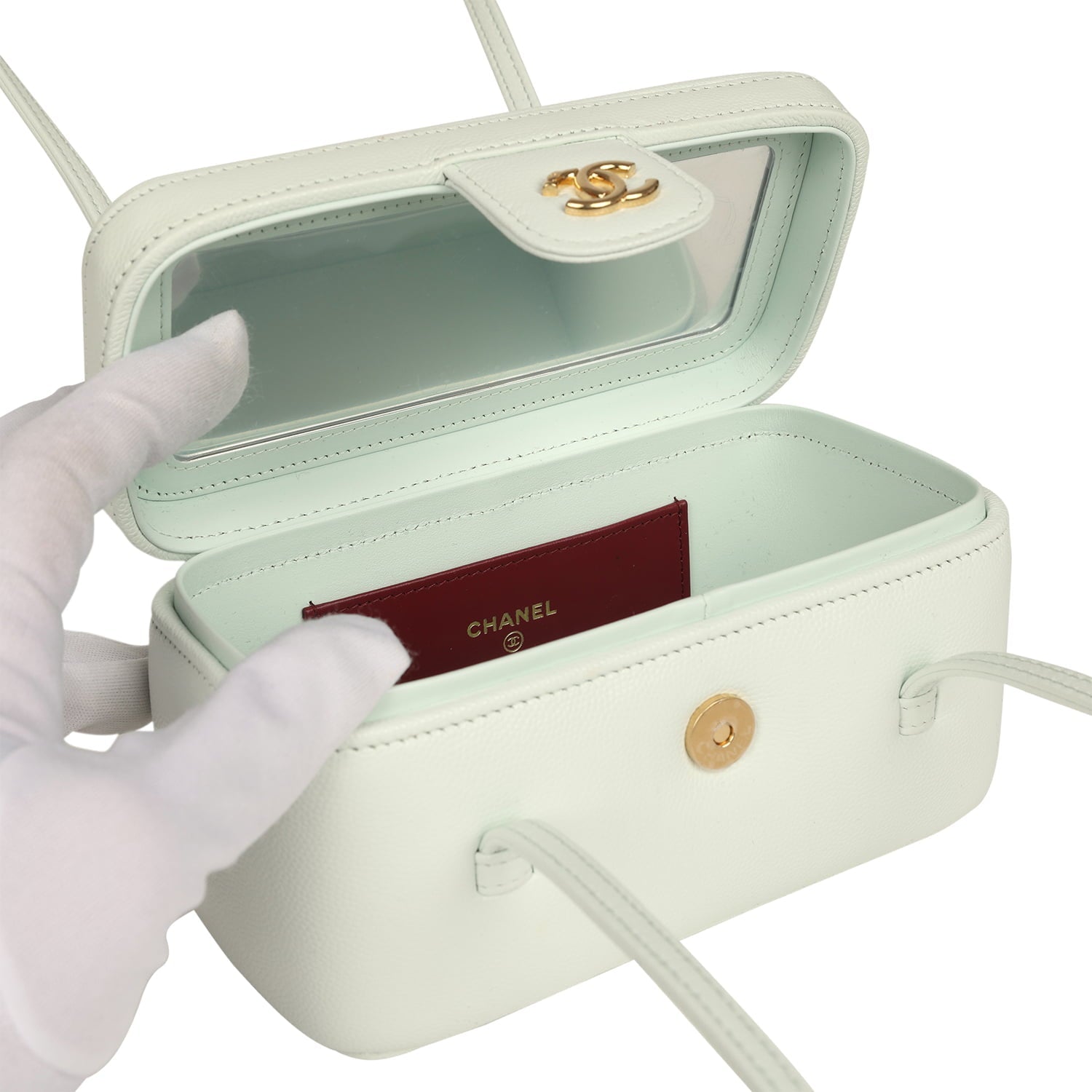 Chanel Preppy Coco Long Vanity with Straps Light Blue Shiny Caviar Brushed Gold Hardware