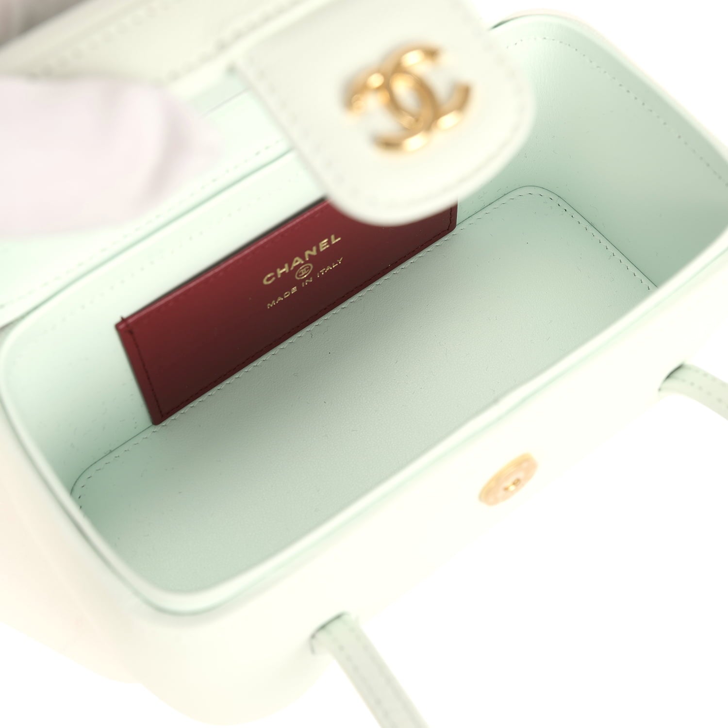 Chanel Preppy Coco Long Vanity with Straps Light Blue Shiny Caviar Brushed Gold Hardware