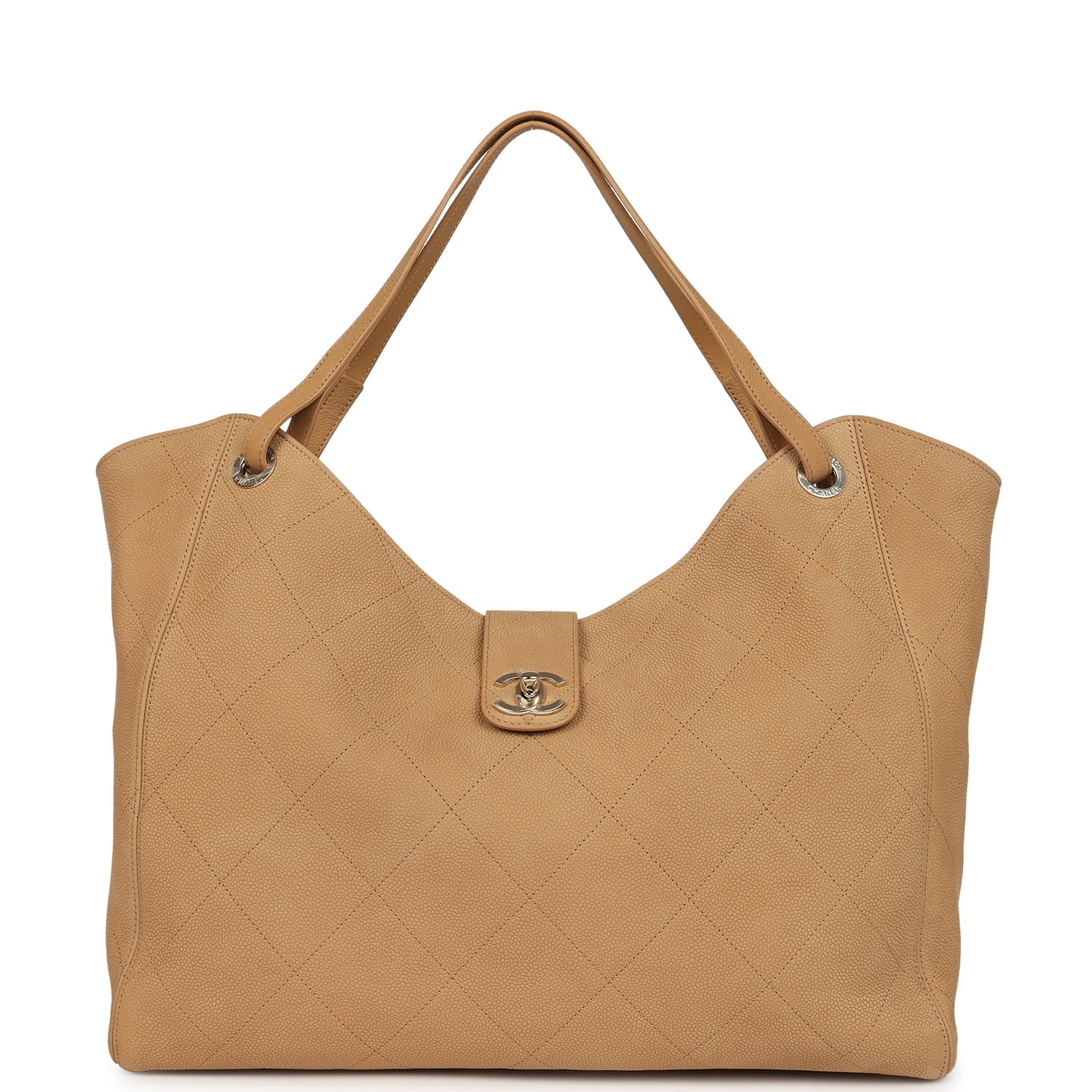 Chanel Maxi Shopping Bag Beige Grained Nubuck Calfskin Light Gold Hardware