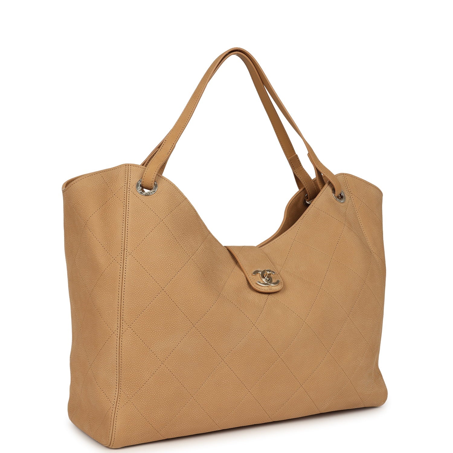 Chanel Maxi Shopping Bag Beige Grained Nubuck Calfskin Light Gold Hardware