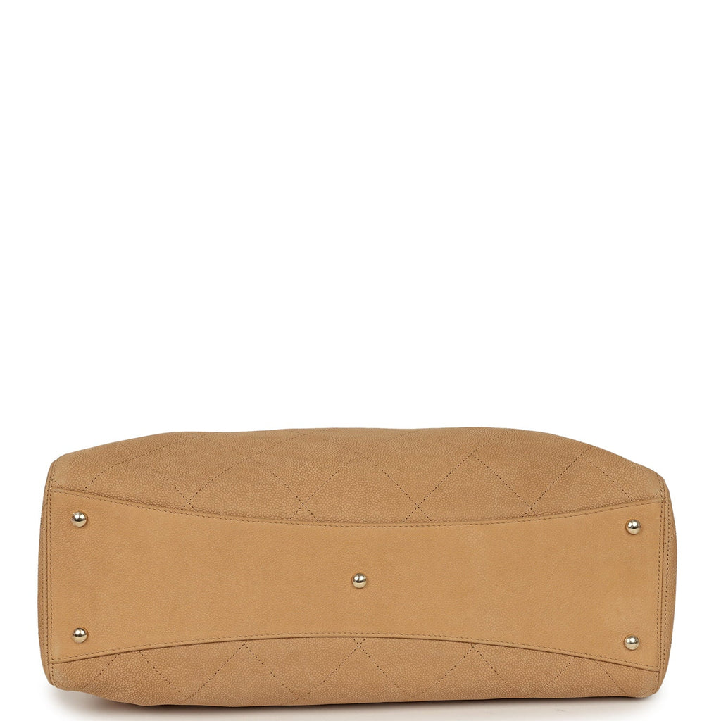 Chanel Maxi Shopping Bag Beige Grained Nubuck Calfskin Light Gold Hardware