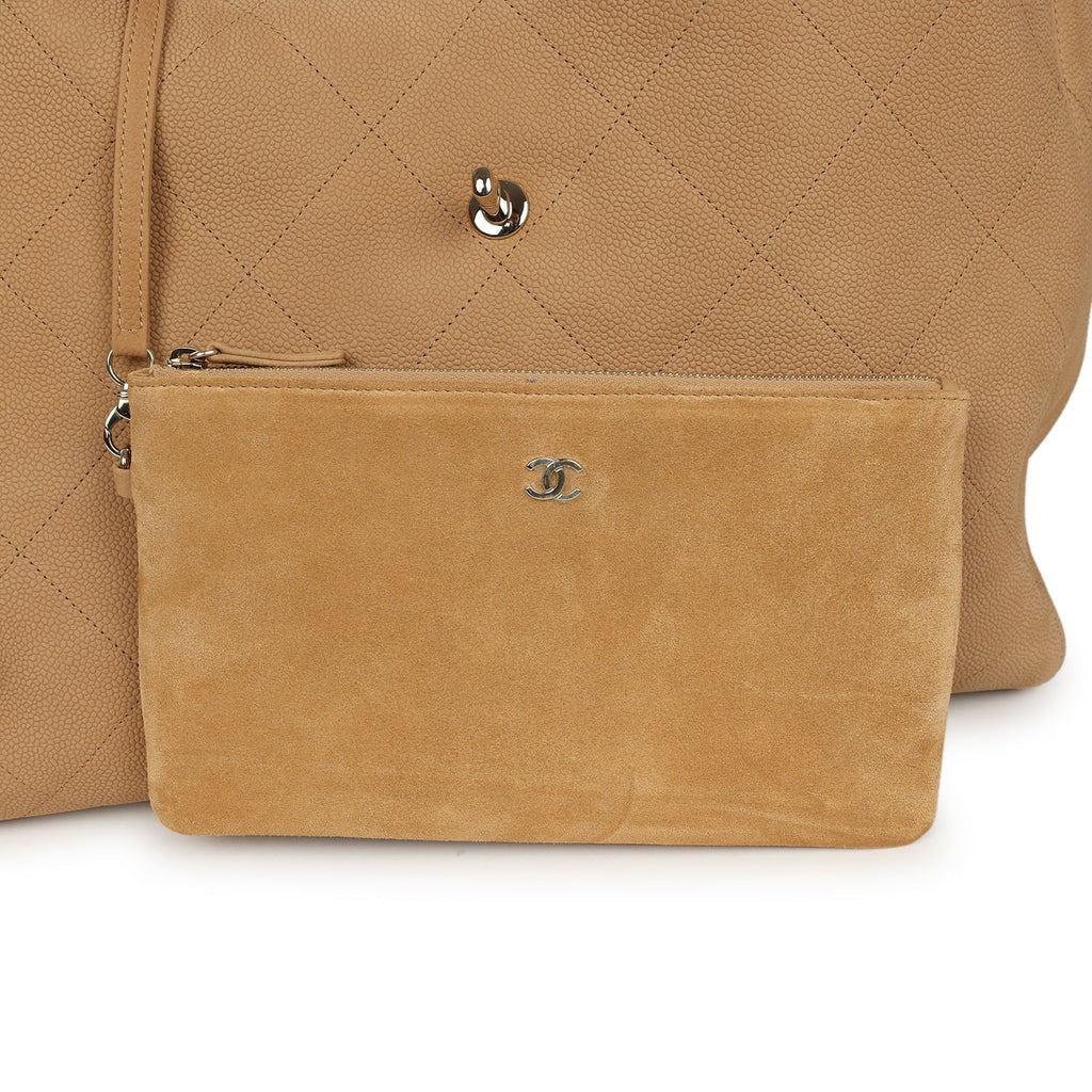 Chanel Maxi Shopping Bag Beige Grained Nubuck Calfskin Light Gold Hardware