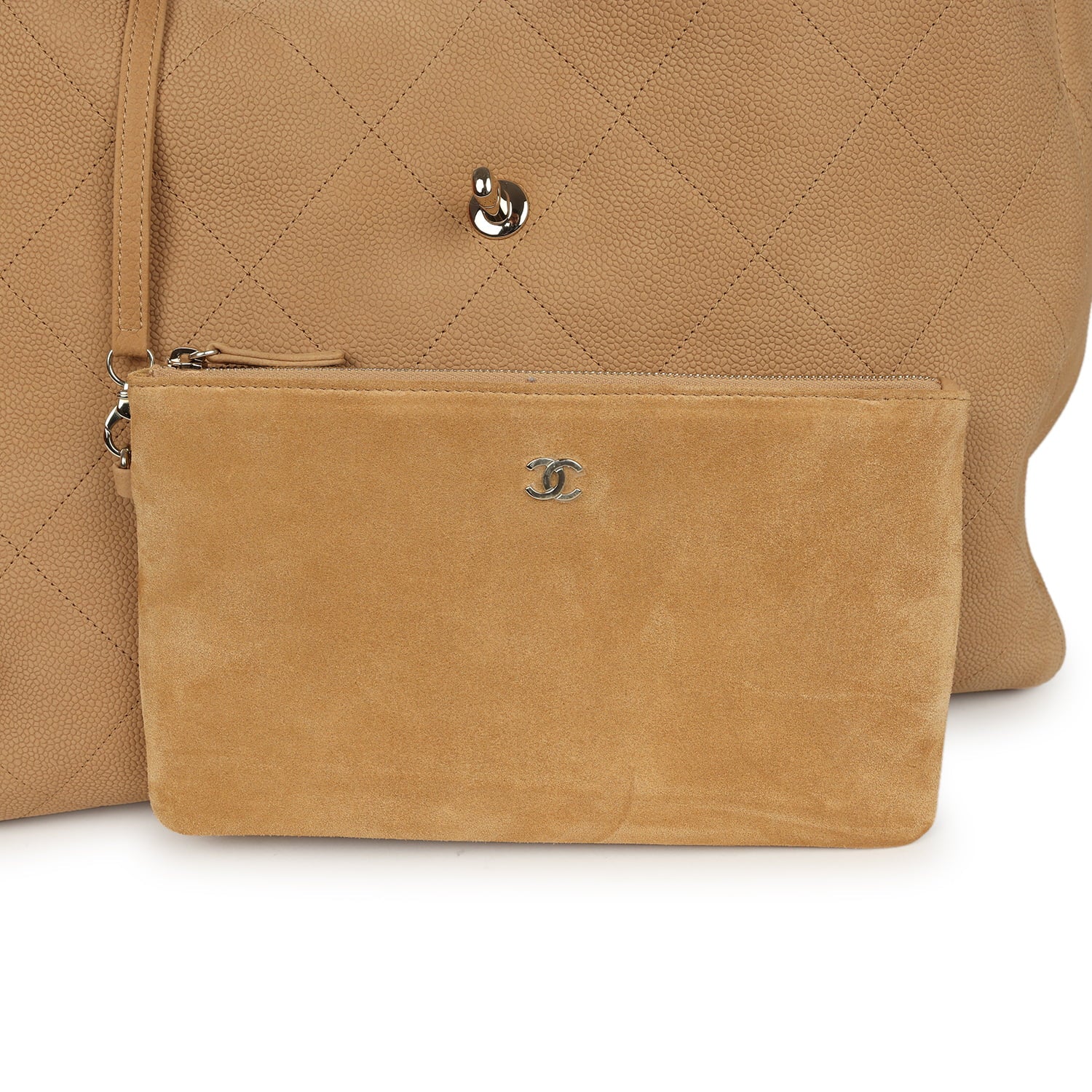 Chanel Maxi Shopping Bag Beige Grained Nubuck Calfskin Light Gold Hardware