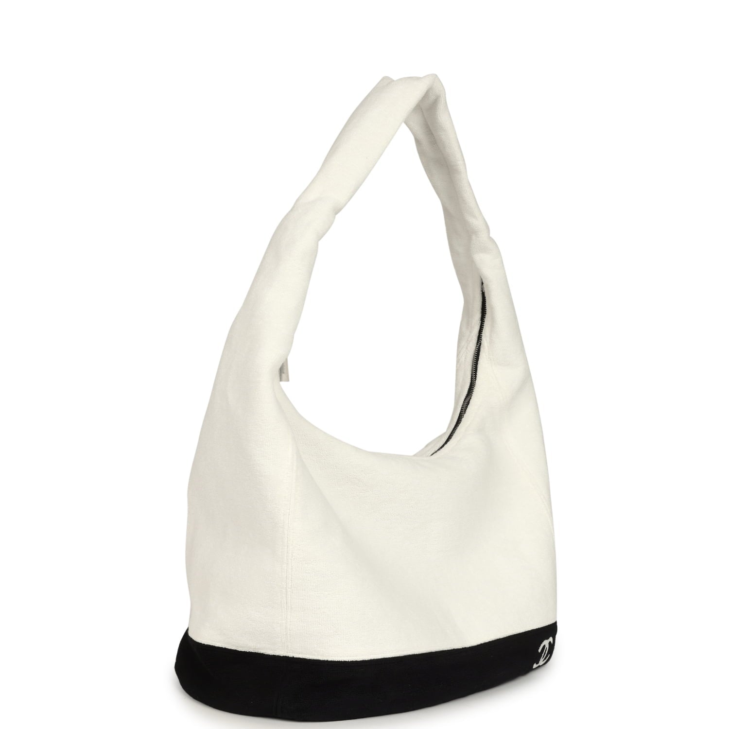 Chanel CC Beach Hobo Bag and Towel Set White and Black Terry Silver Hardware
