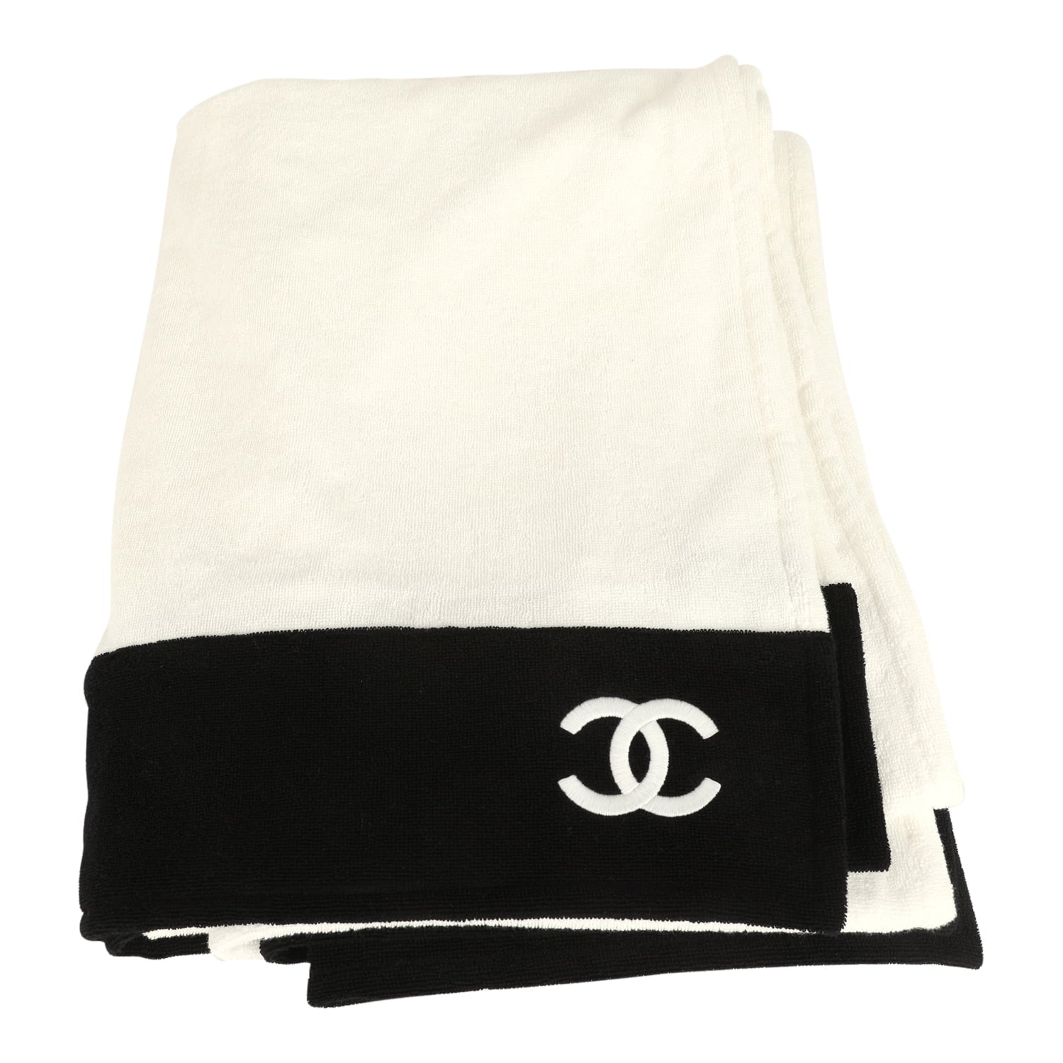 Chanel CC Beach Hobo Bag and Towel Set White and Black Terry Silver Hardware