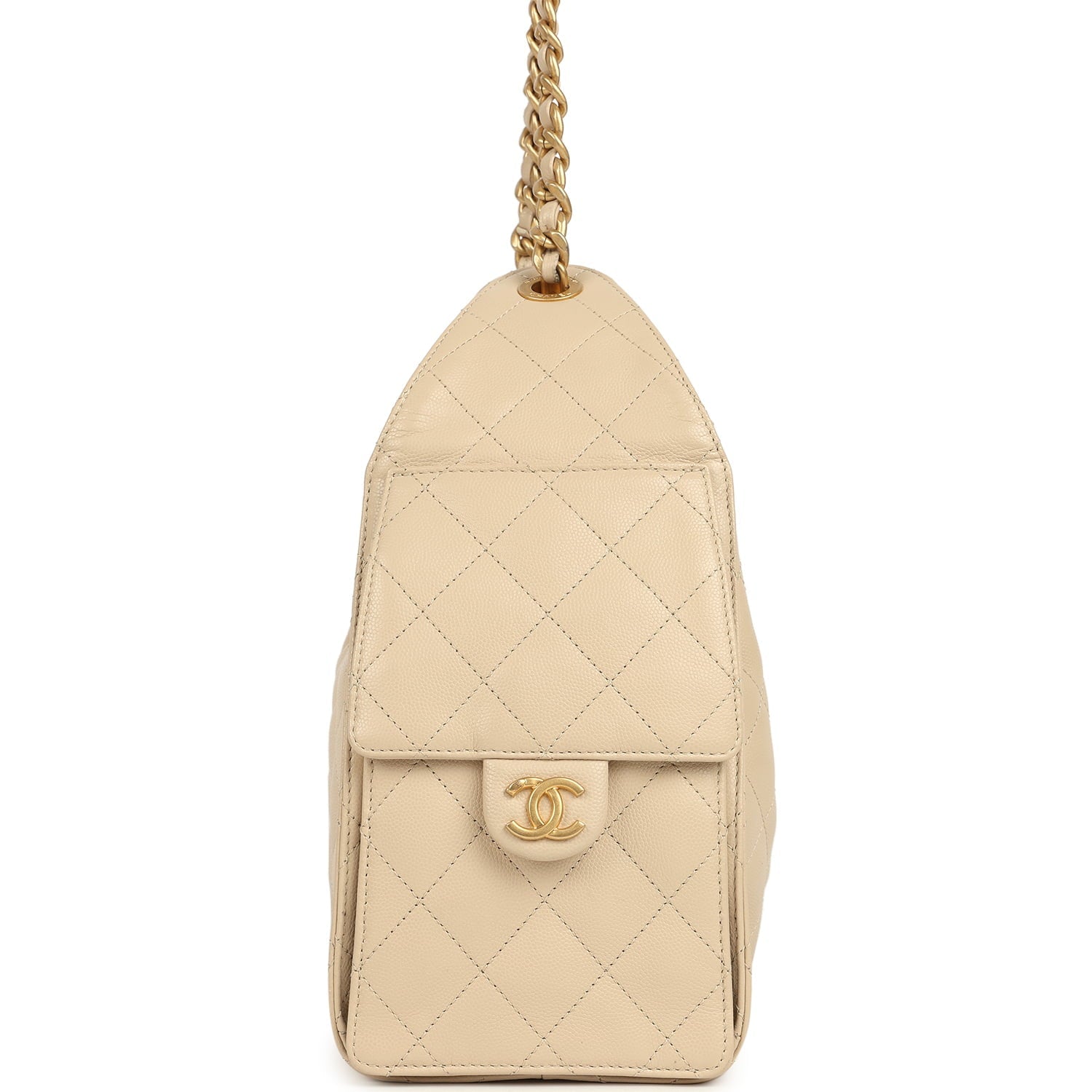Chanel Small 25 Hobo Bag Beige Caviar Antique Gold Hardware