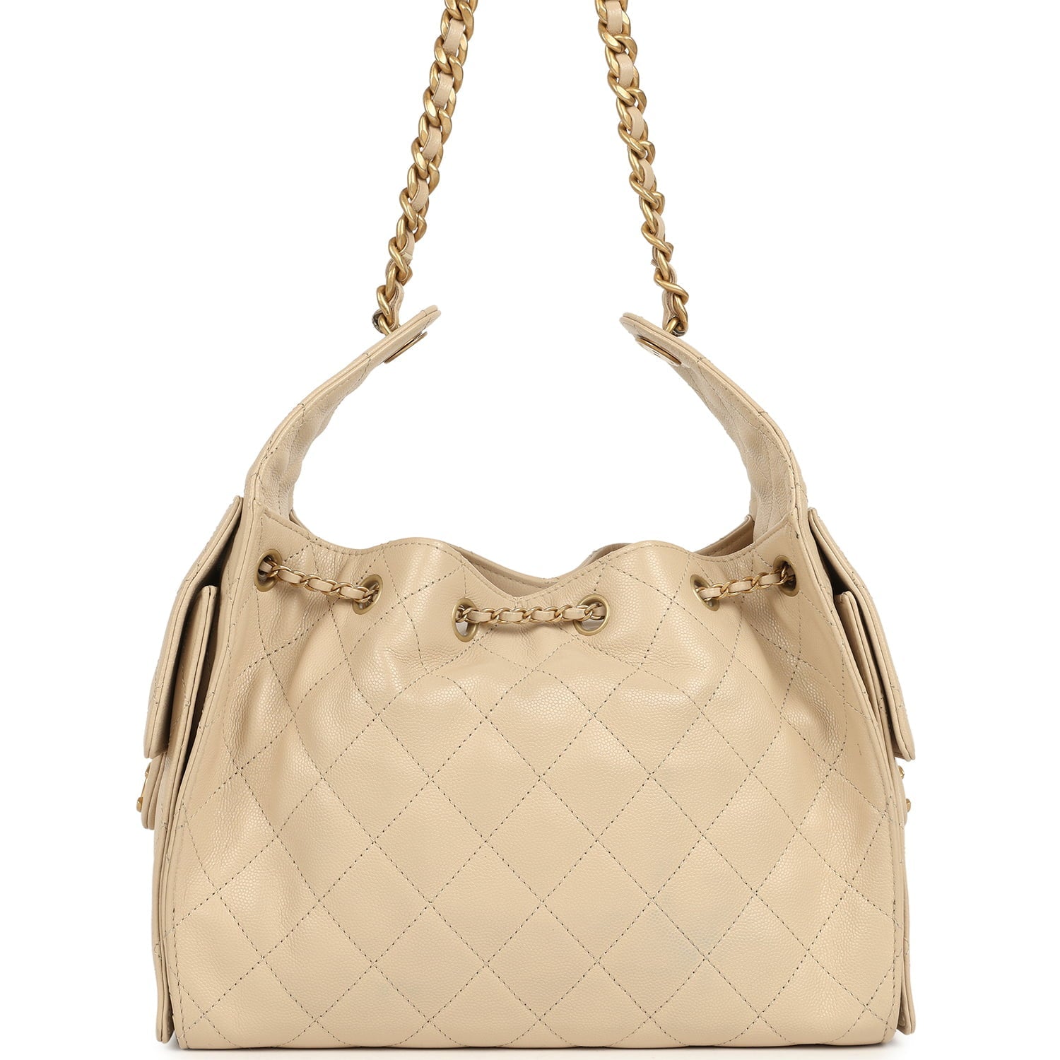 Chanel Small 25 Hobo Bag Beige Caviar Antique Gold Hardware