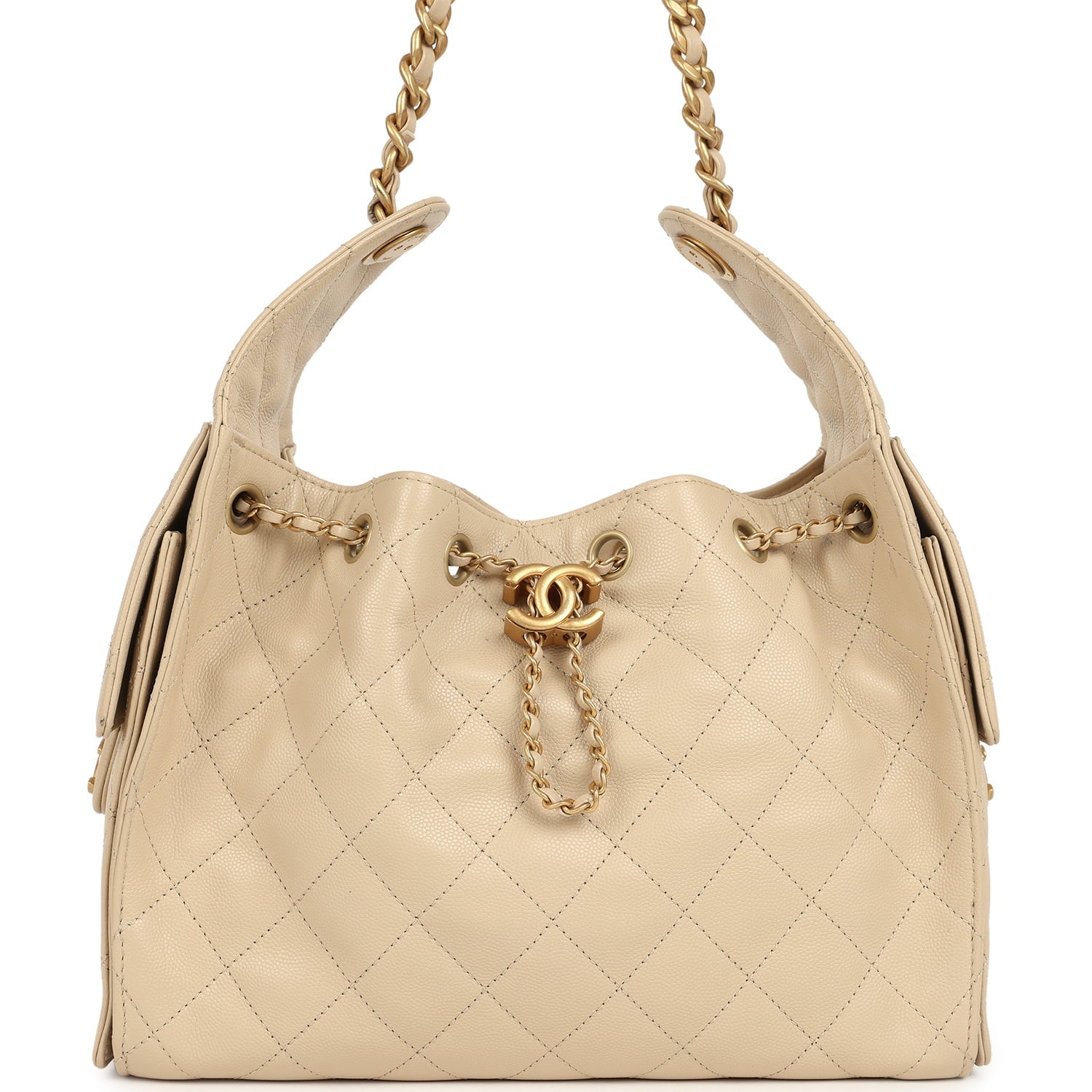 Chanel Small 25 Hobo Bag Beige Caviar Antique Gold Hardware