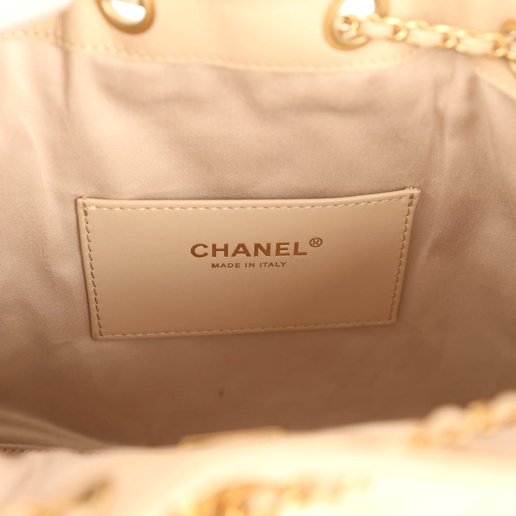 Chanel Small 25 Hobo Bag Beige Caviar Antique Gold Hardware