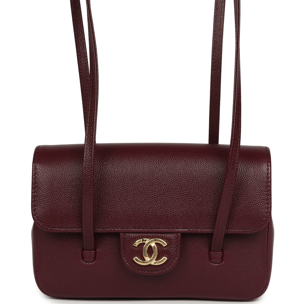 Chanel Mini Preppy Coco Clutch with Straps Dark Burgundy Shiny Caviar Brushed Gold Hardware