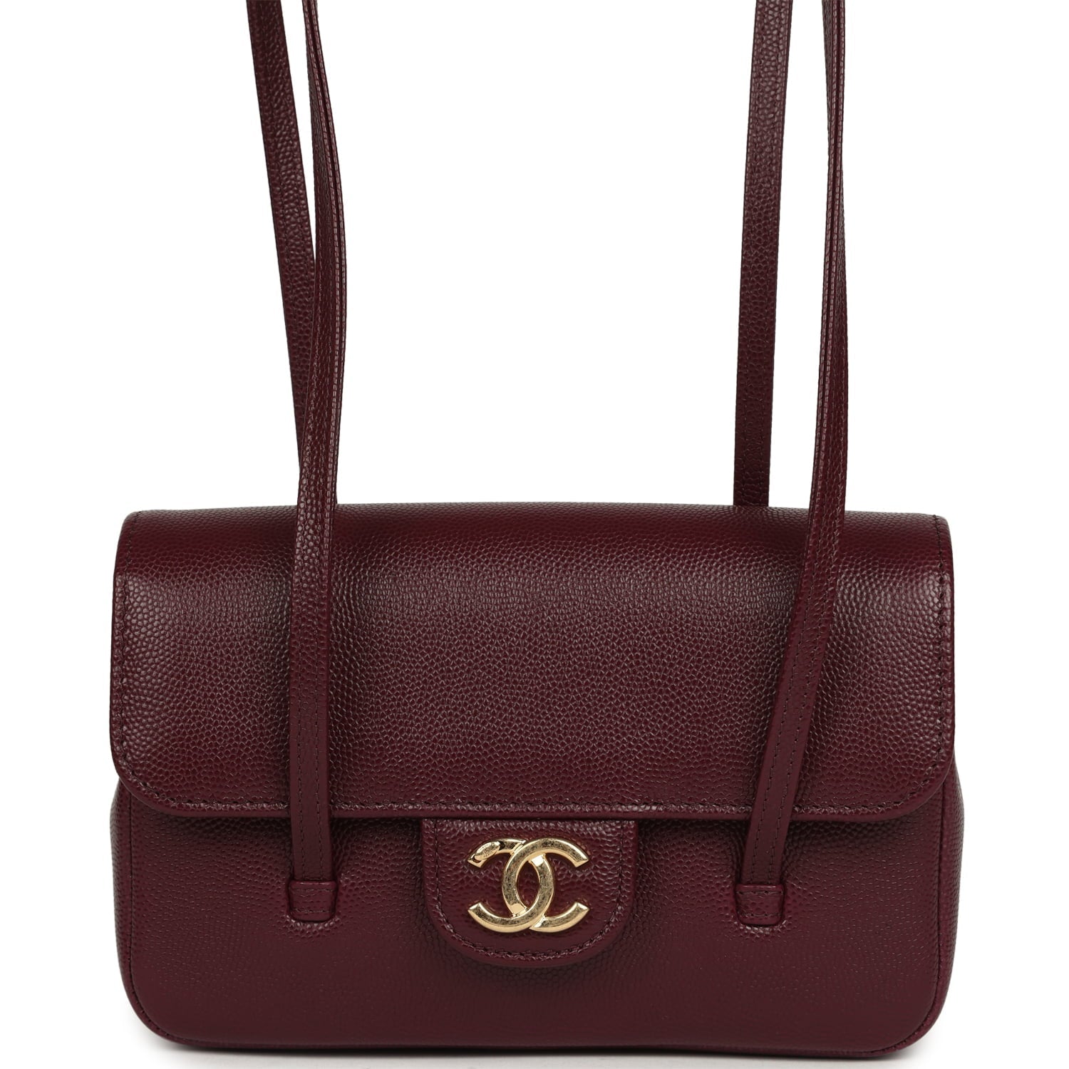 Chanel Mini Preppy Coco Clutch with Straps Dark Burgundy Shiny Caviar Brushed Gold Hardware