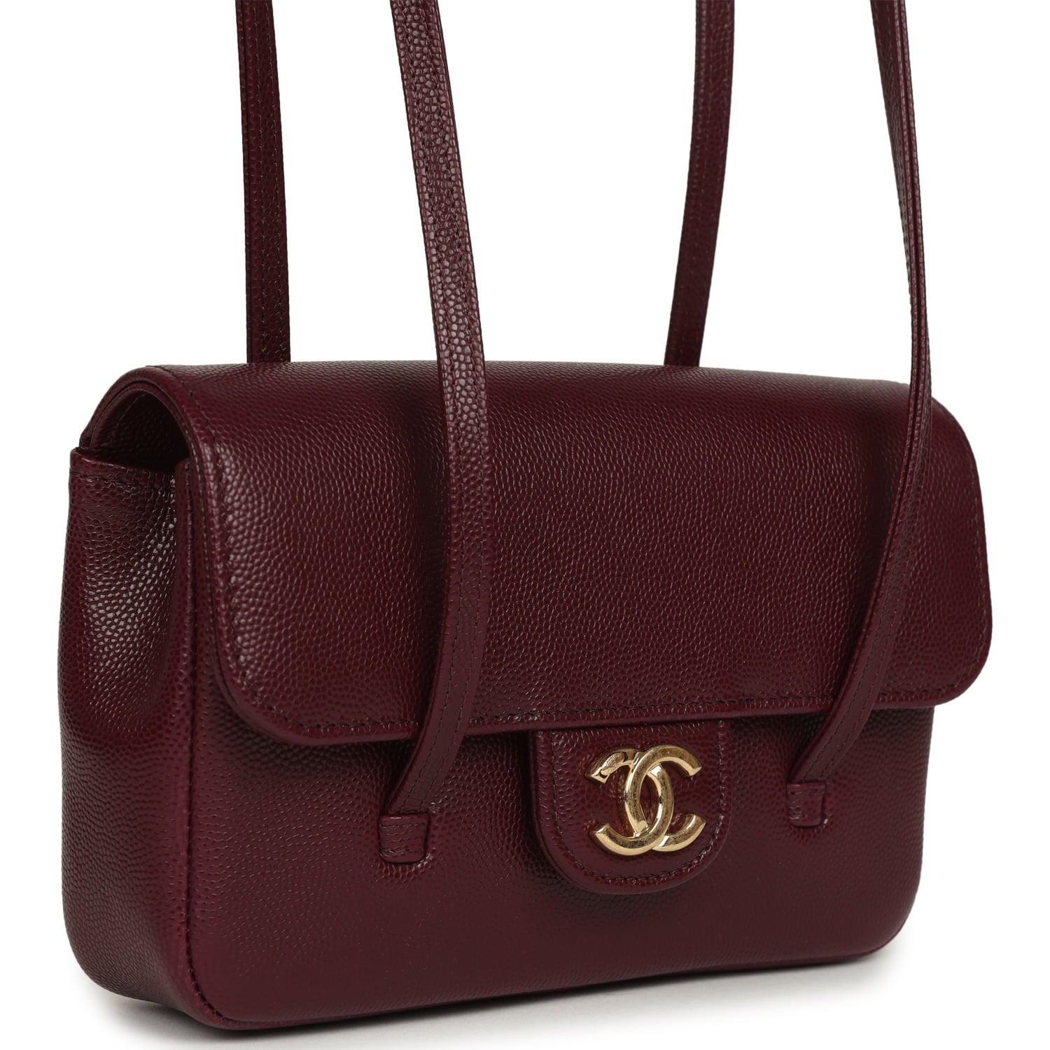 Chanel Mini Preppy Coco Clutch with Straps Dark Burgundy Shiny Caviar Brushed Gold Hardware