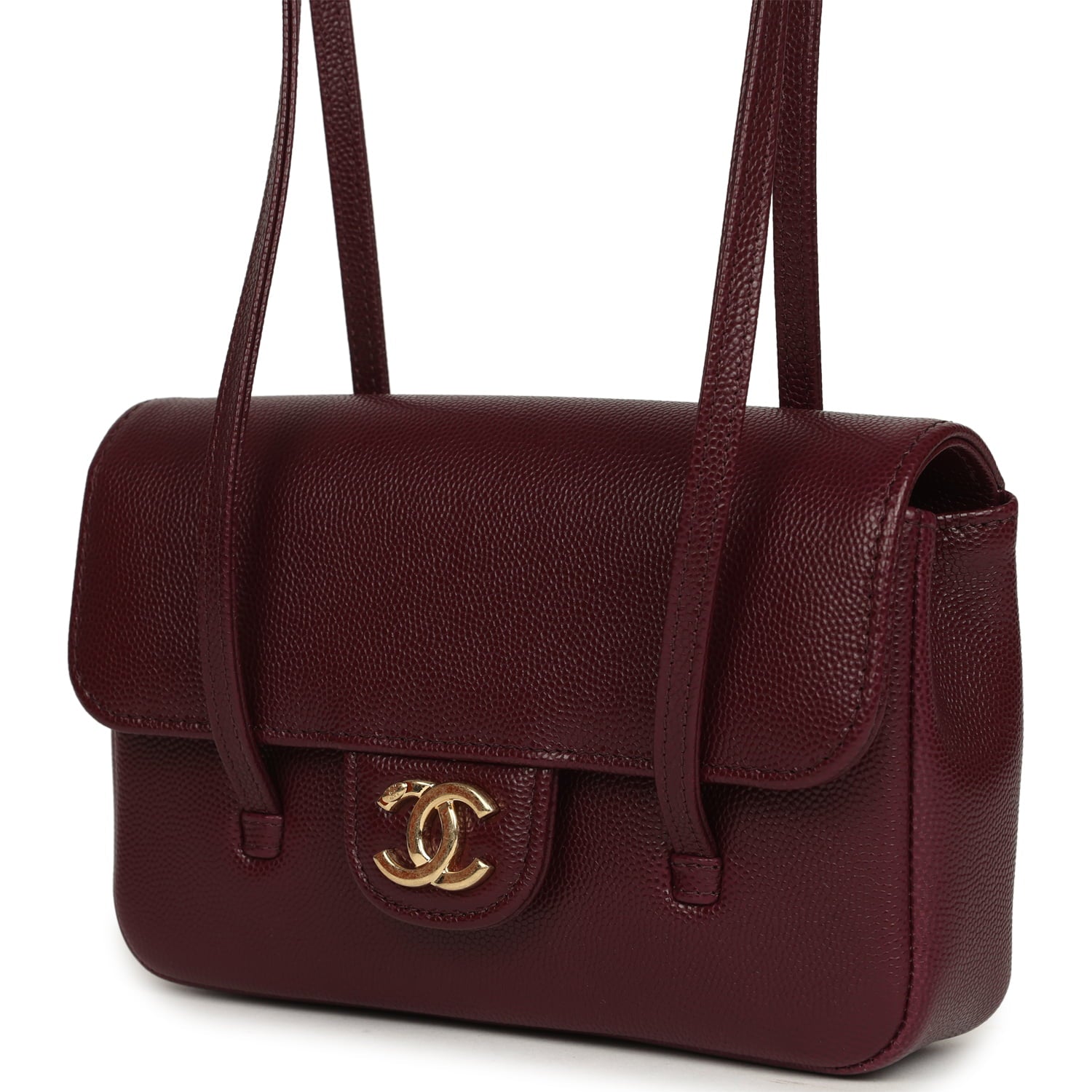Chanel Mini Preppy Coco Clutch with Straps Dark Burgundy Shiny Caviar Brushed Gold Hardware