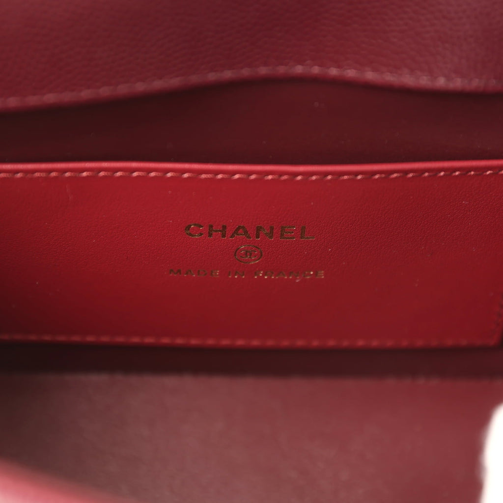 Chanel Mini Preppy Coco Clutch with Straps Dark Burgundy Shiny Caviar Brushed Gold Hardware