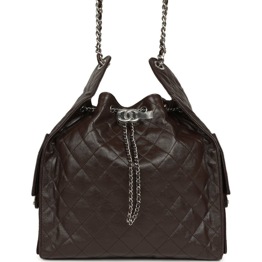 Chanel Medium 25 Hobo Bag Dark Brown Shiny Aged Calfskin Silver Hardware