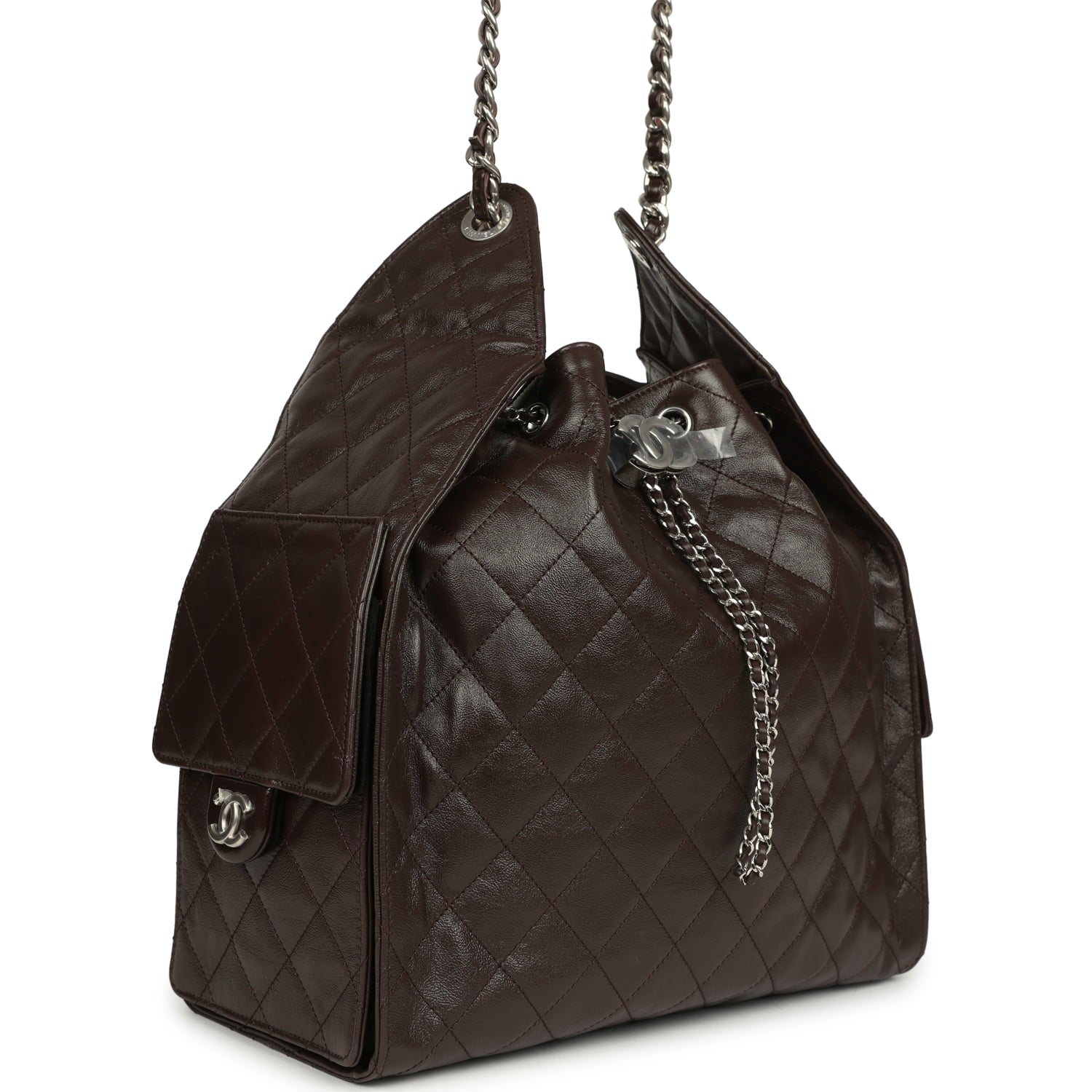 Chanel Medium 25 Hobo Bag Dark Brown Shiny Aged Calfskin Silver Hardware
