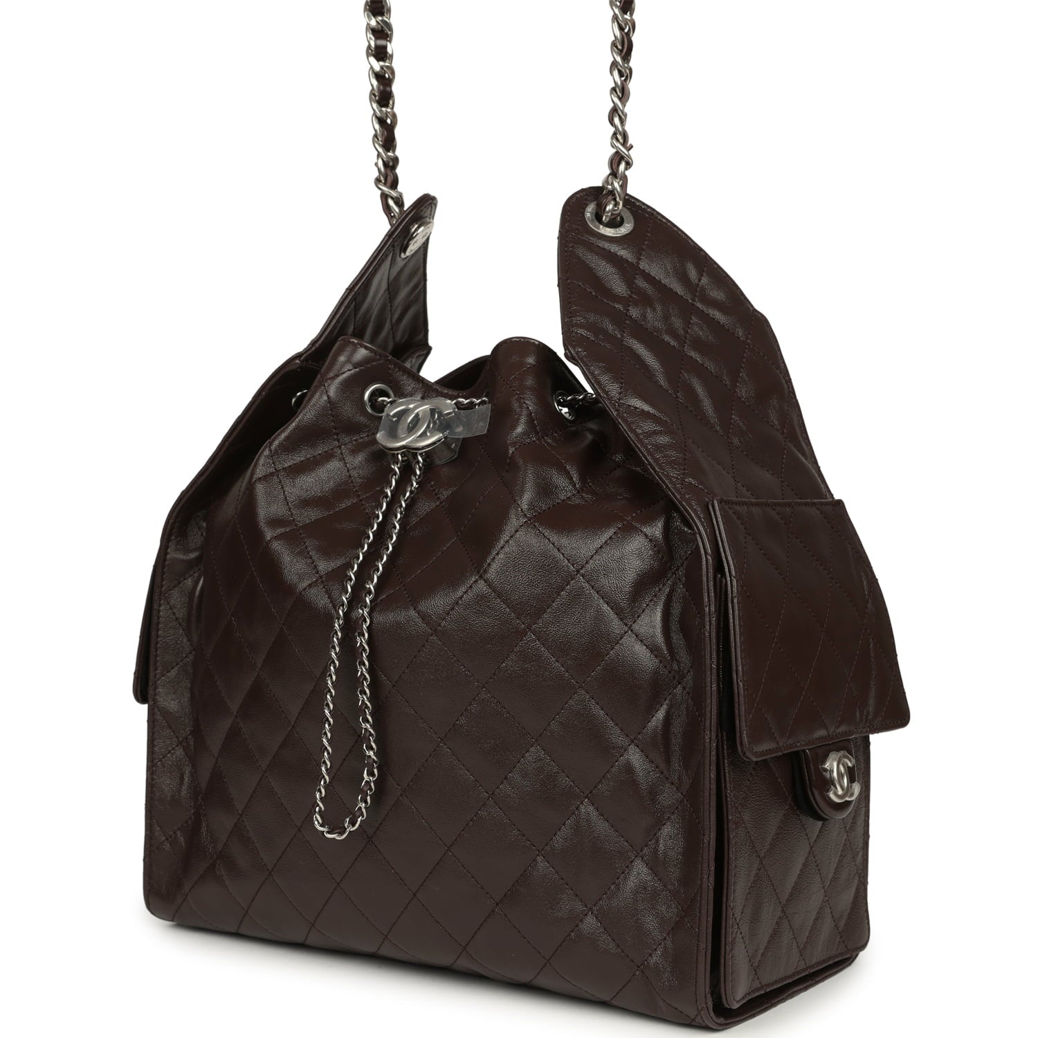Chanel Medium 25 Hobo Bag Dark Brown Shiny Aged Calfskin Silver Hardware