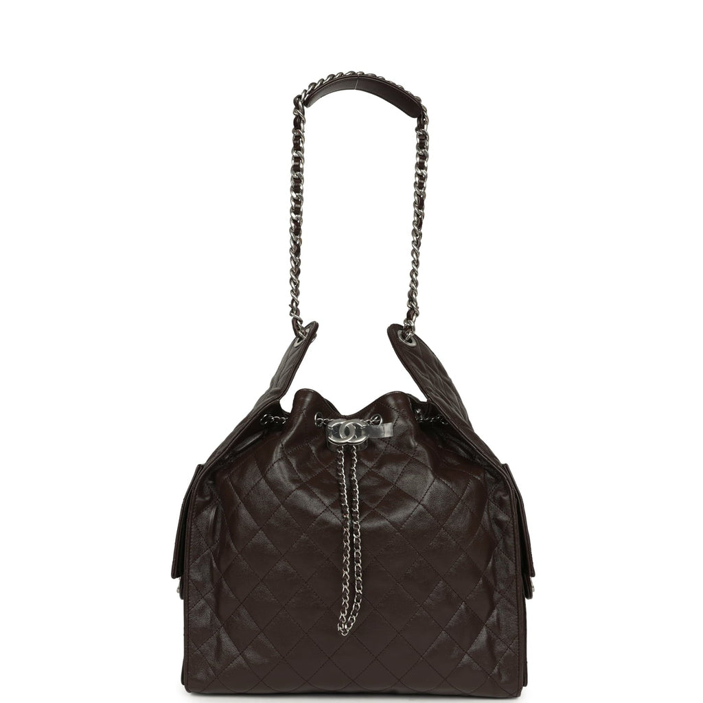 Chanel Medium 25 Hobo Bag Dark Brown Shiny Aged Calfskin Silver Hardware