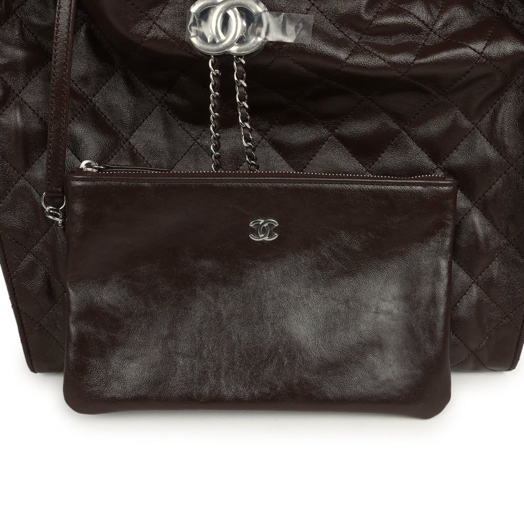 Chanel Medium 25 Hobo Bag Dark Brown Shiny Aged Calfskin Silver Hardware