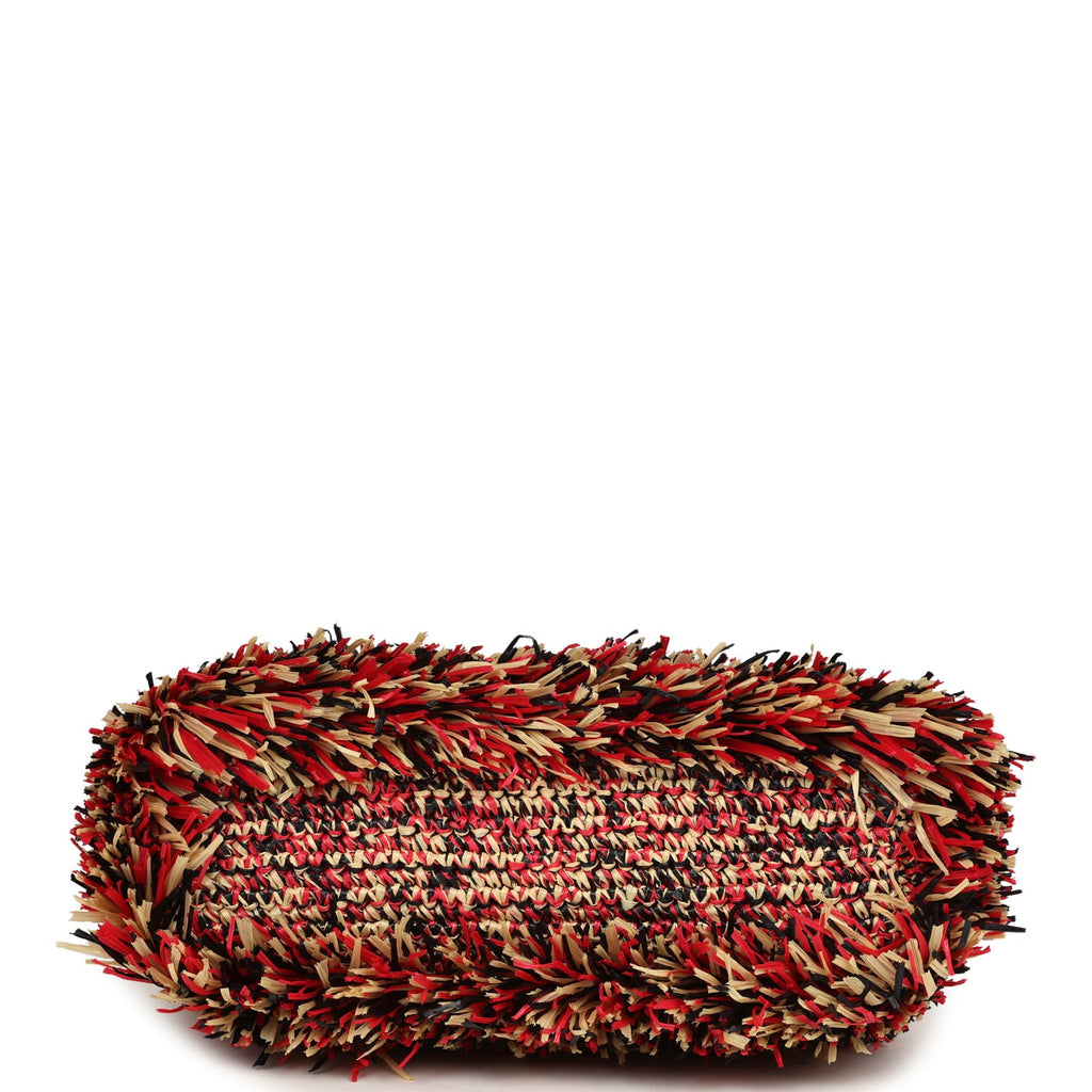 Chanel Small Fringe Kelly Red, Beige, Black Raffia Wood and Light Gold Hardware
