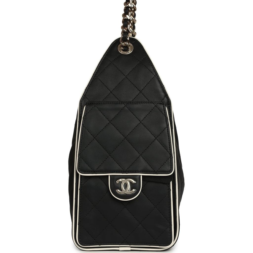 Chanel Small 25 Hobo Bag Black and White Calfskin Light Gold Hardware