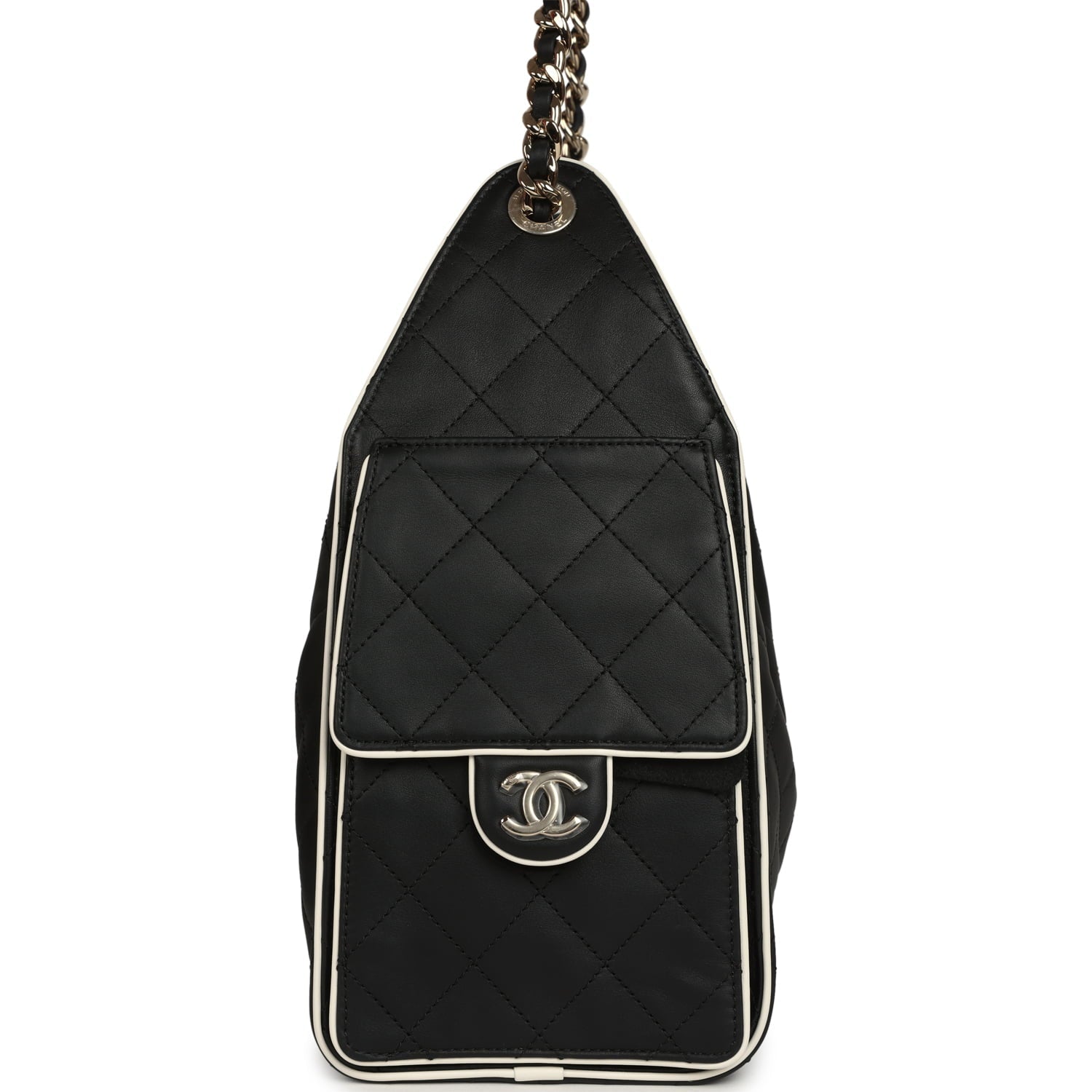 Chanel Small 25 Hobo Bag Black and White Calfskin Light Gold Hardware