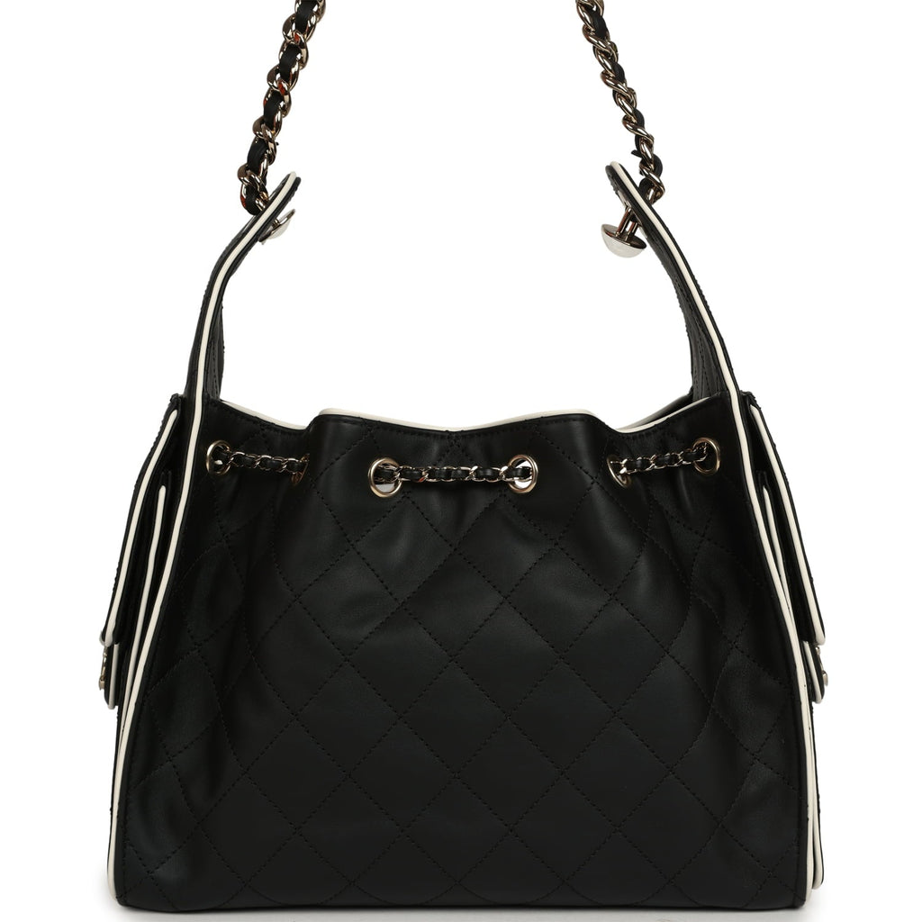Chanel Small 25 Hobo Bag Black and White Calfskin Light Gold Hardware
