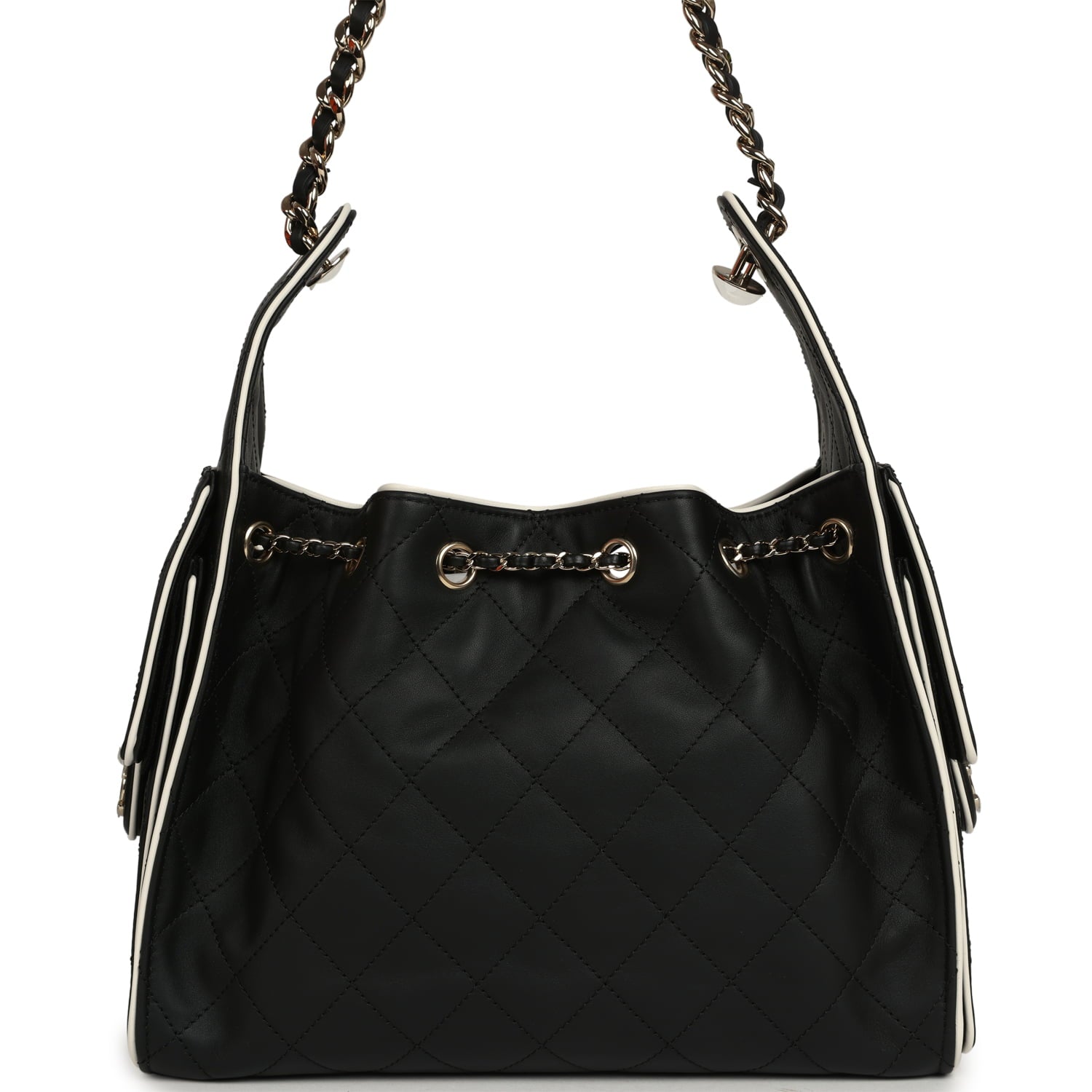 Chanel Small 25 Hobo Bag Black and White Calfskin Light Gold Hardware