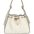 Chanel Small 25 Hobo Bag White Raffia and Black Calfskin Antique Gold Hardware
