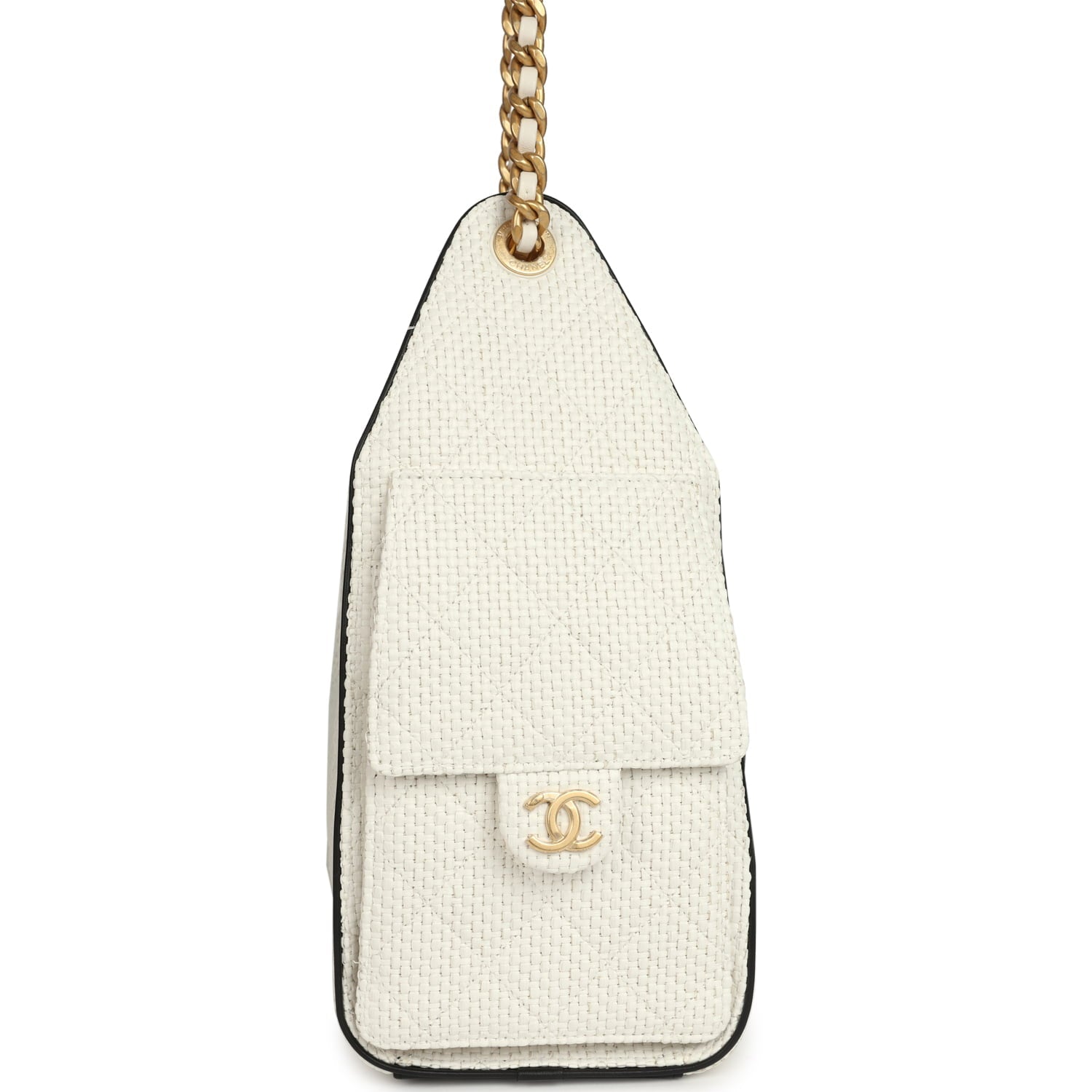 Chanel Small 25 Hobo Bag White Raffia and Black Calfskin Antique Gold Hardware