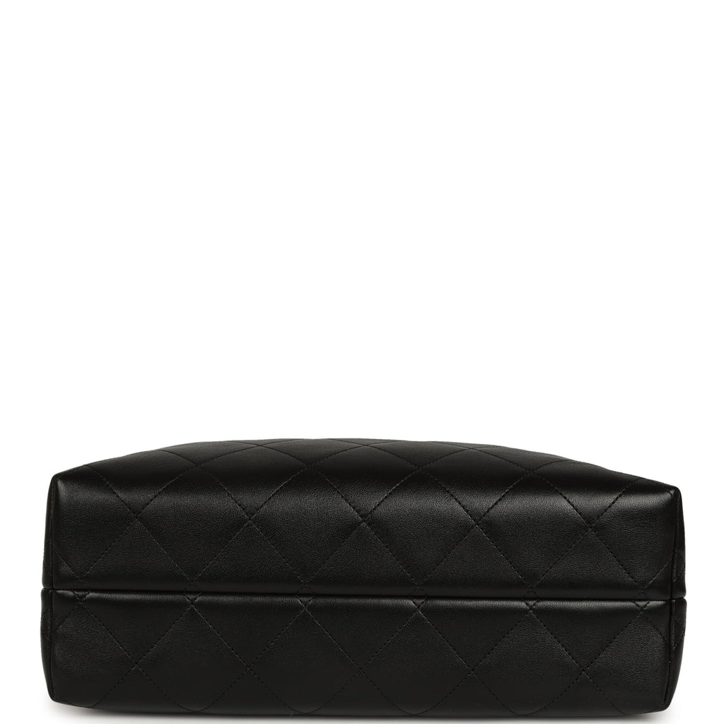 Chanel Small Coco Base Hobo Bag Grey Suede and Black Shiny Lambskin Brushed Gold Hardware
